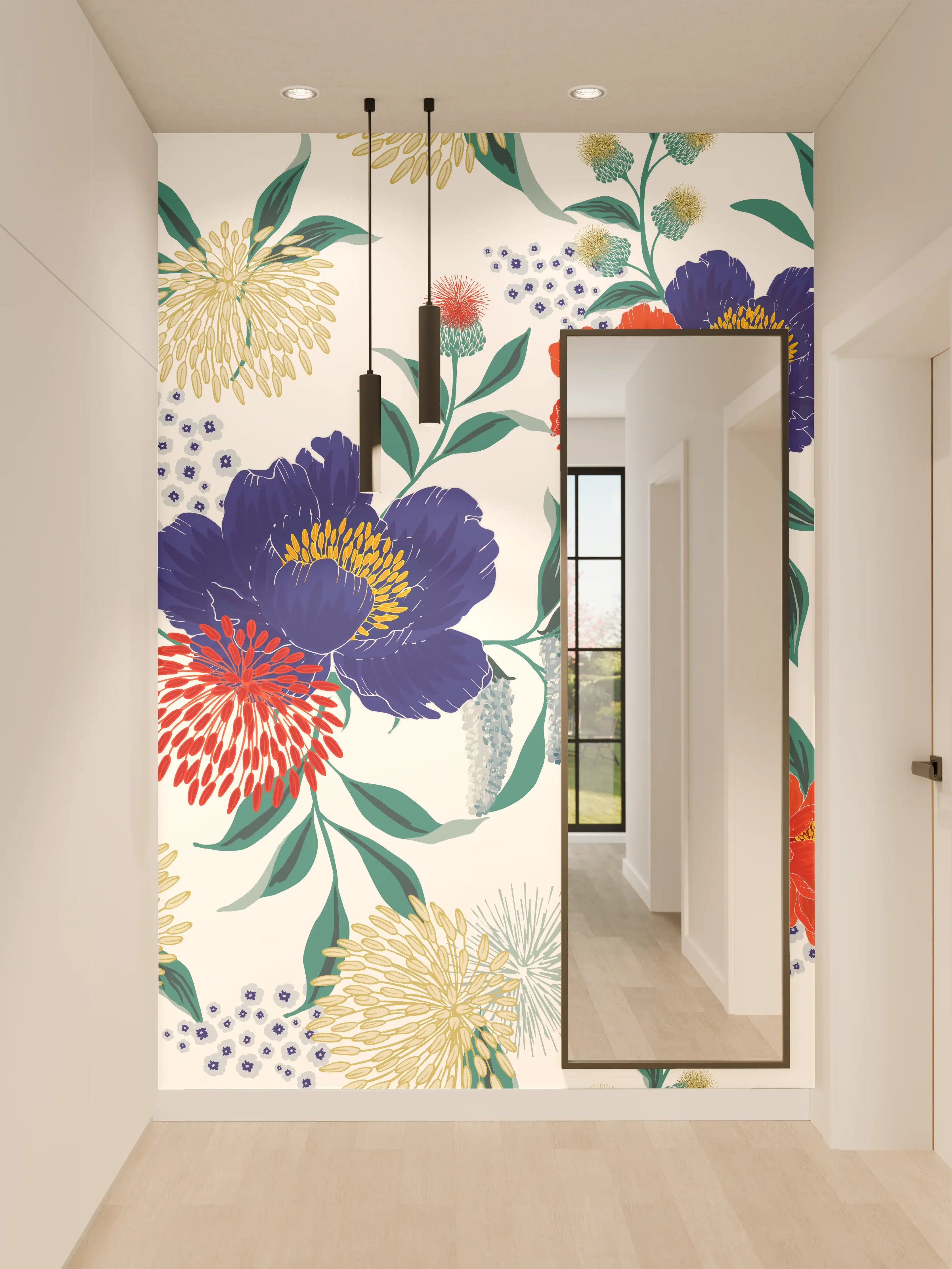 Wandverkleidung Flur - Bunte Florale Muster Tapete