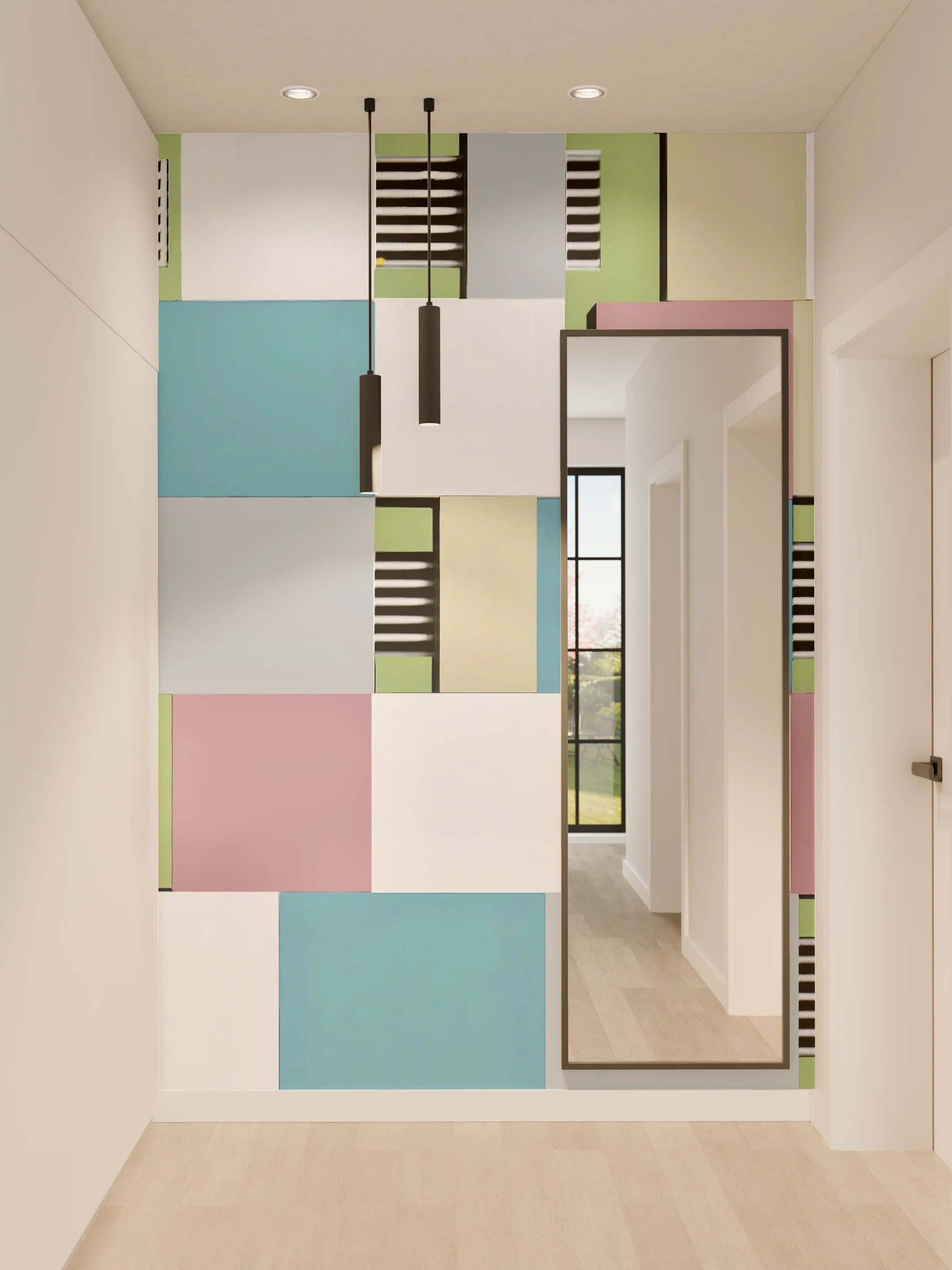 Wandverkleidung Flur - Bunte Geometrische Fassadenkunst