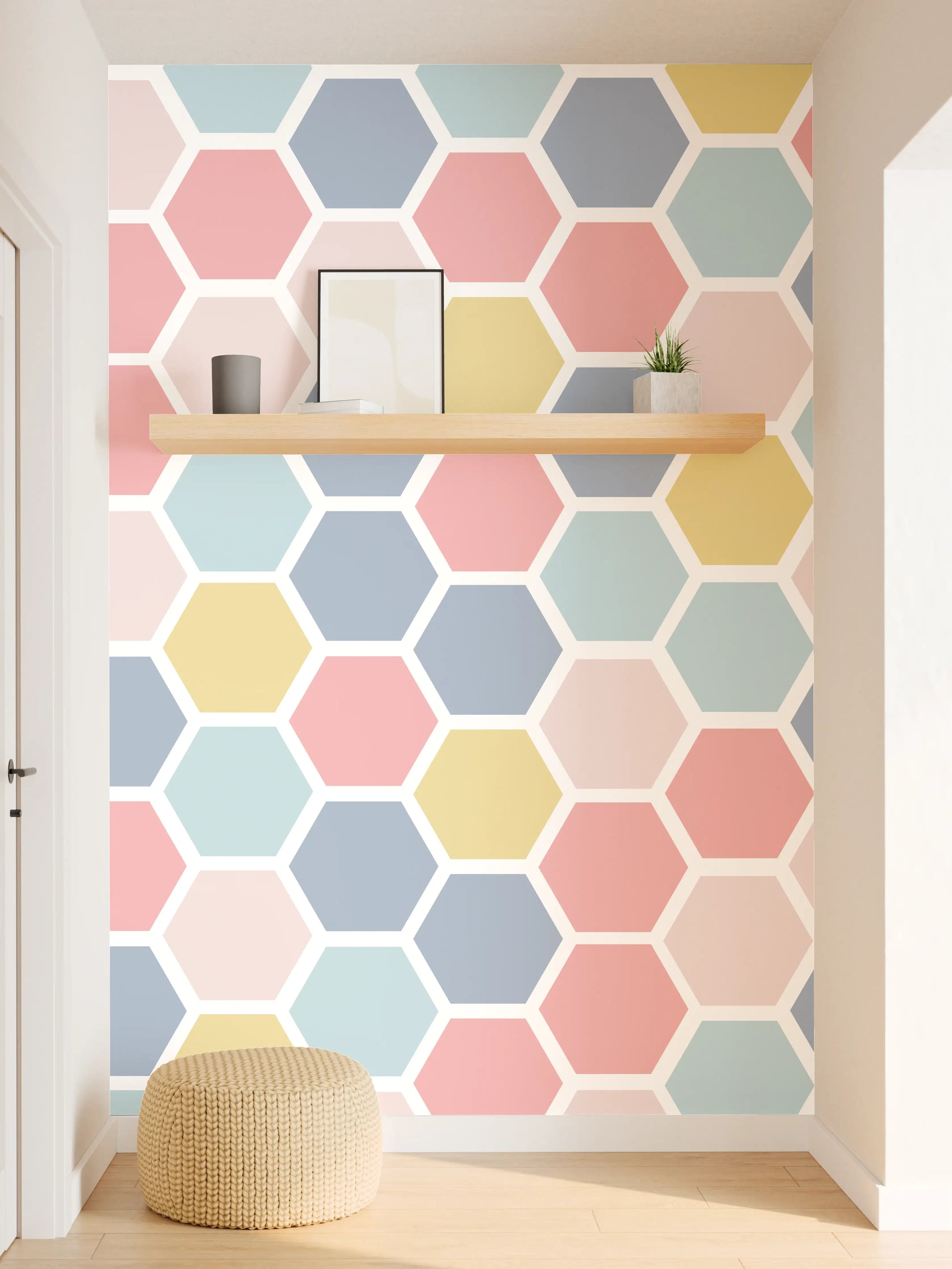 Wandverkleidung Flur - Bunte Hexagon-Muster Tapete