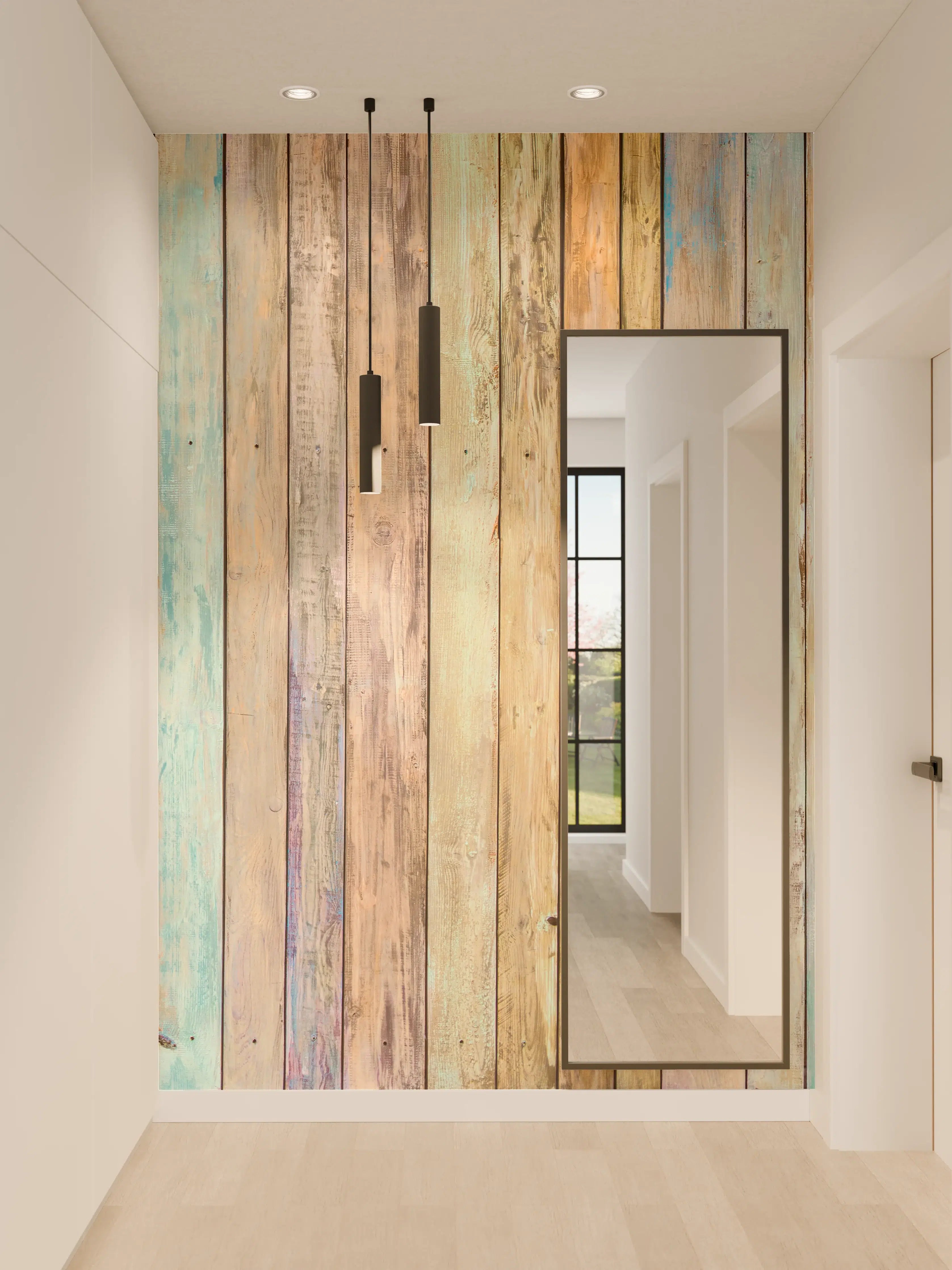 Wandverkleidung Flur - Bunte Holzwand in Pastellfarben