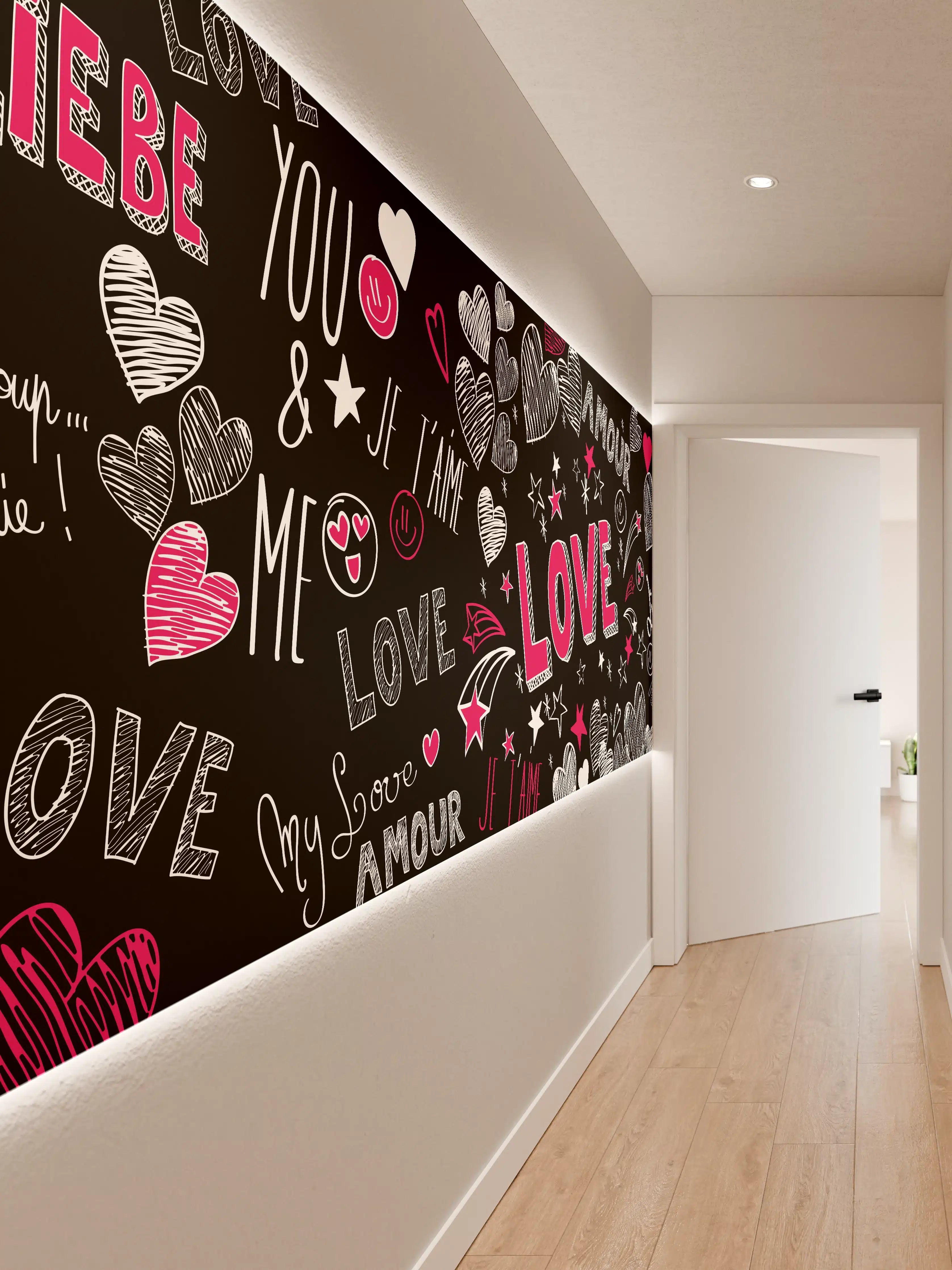 Wandverkleidung Flur - Bunte Liebe Herzen Schrift Banner