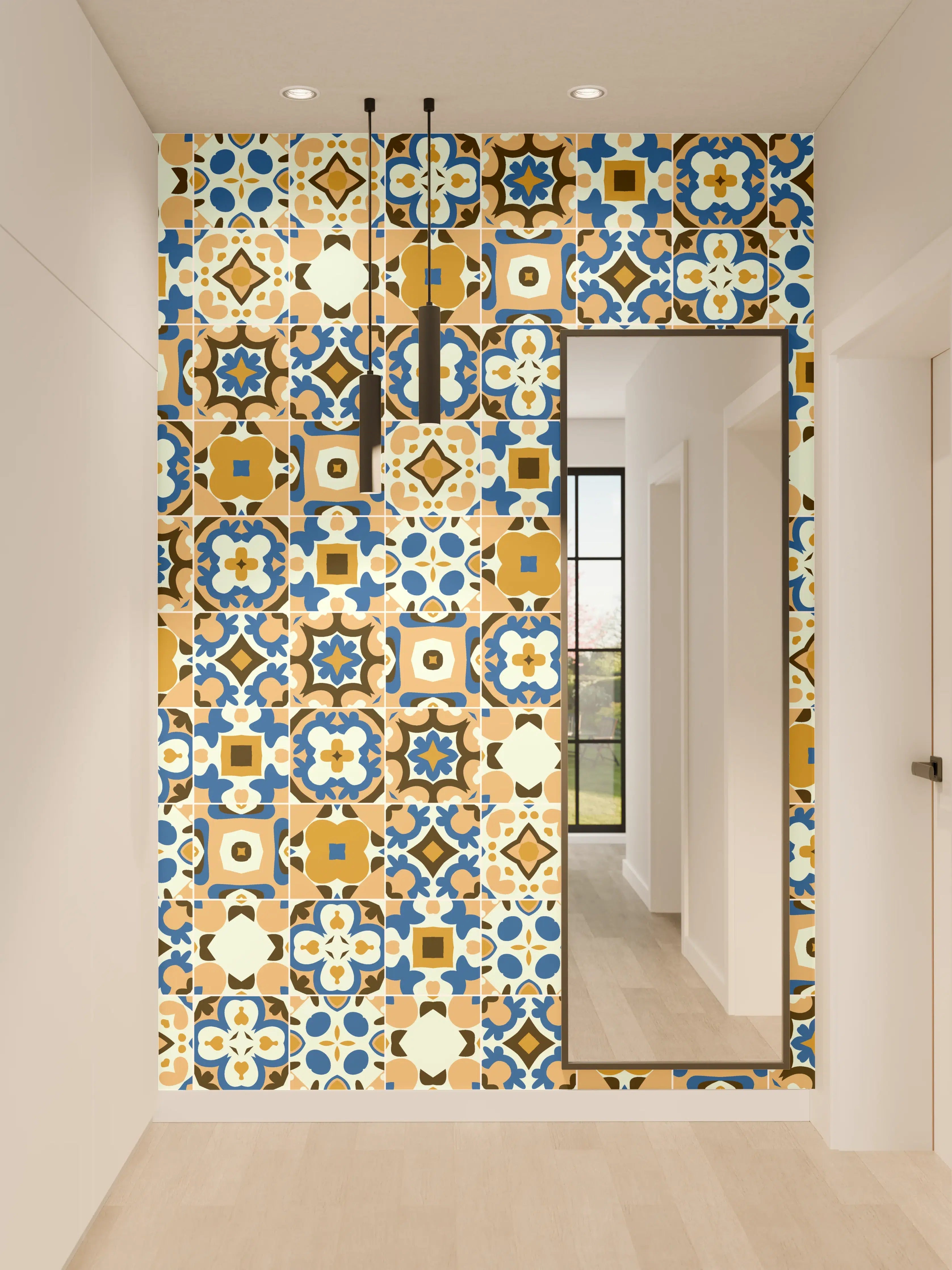 Wandverkleidung Flur - Bunte Mosaikfliesen im detailreichen Design