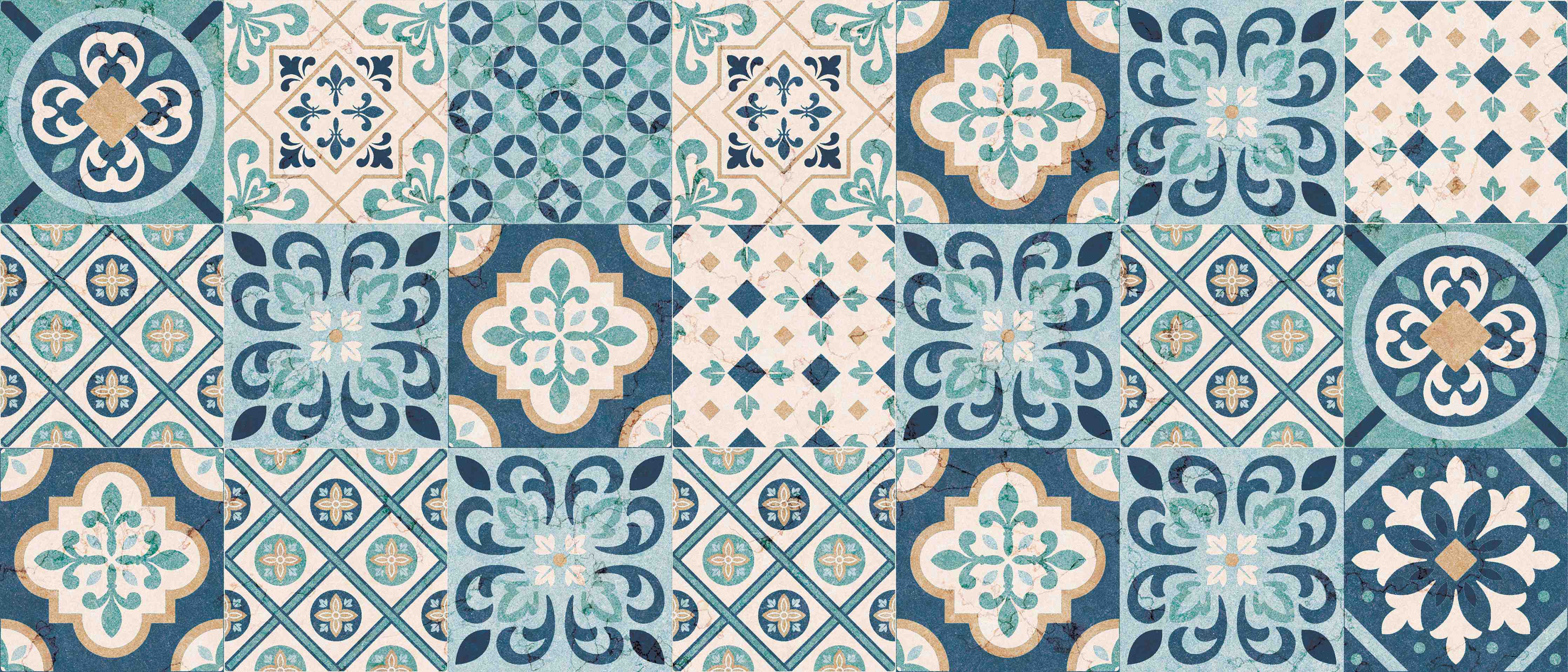 Wandverkleidung Flur-Bunte Musterfliesen in mediterranem Stil