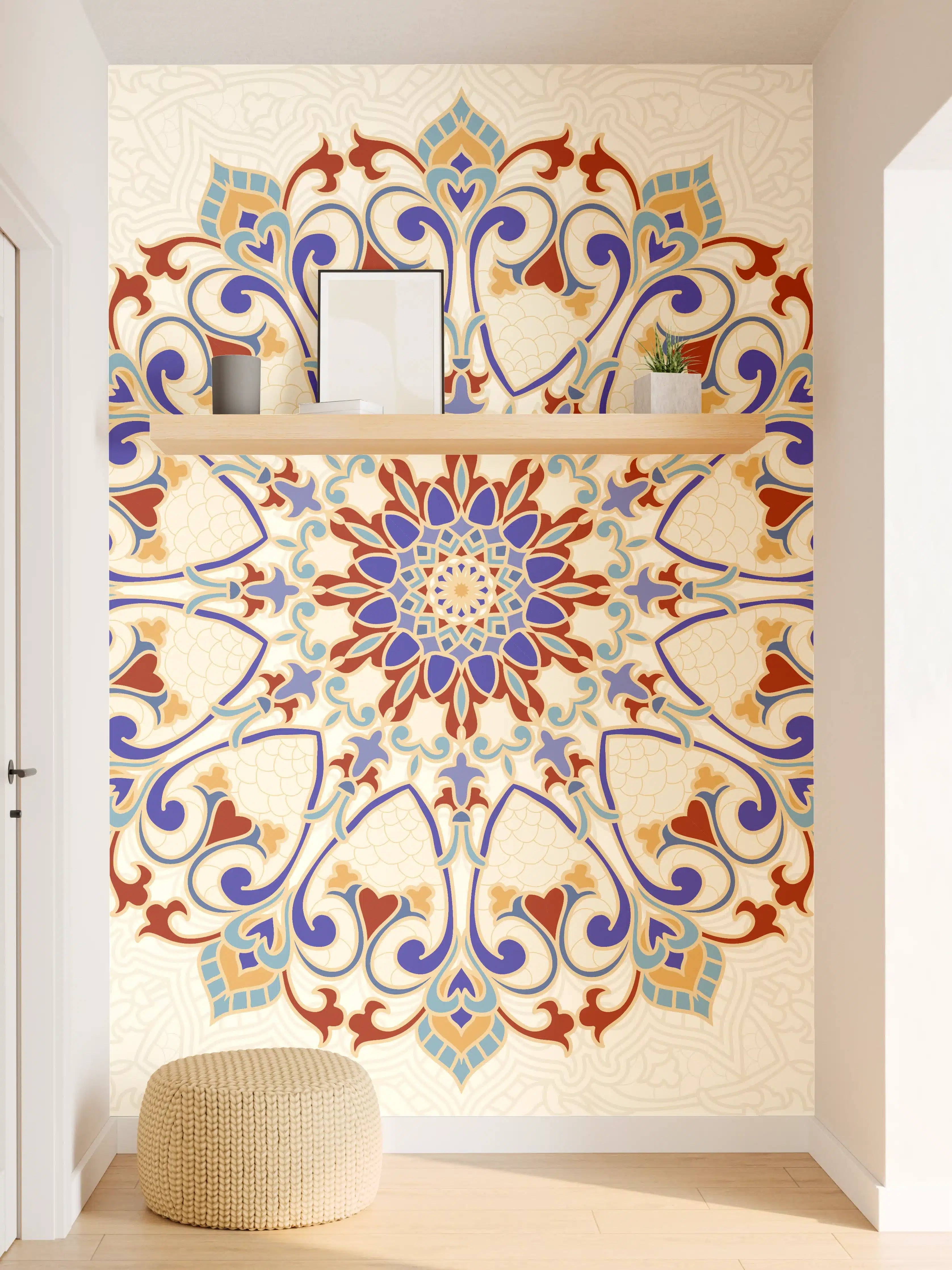 Wandverkleidung Flur - Bunte Ornament-Mandala Wandkunst