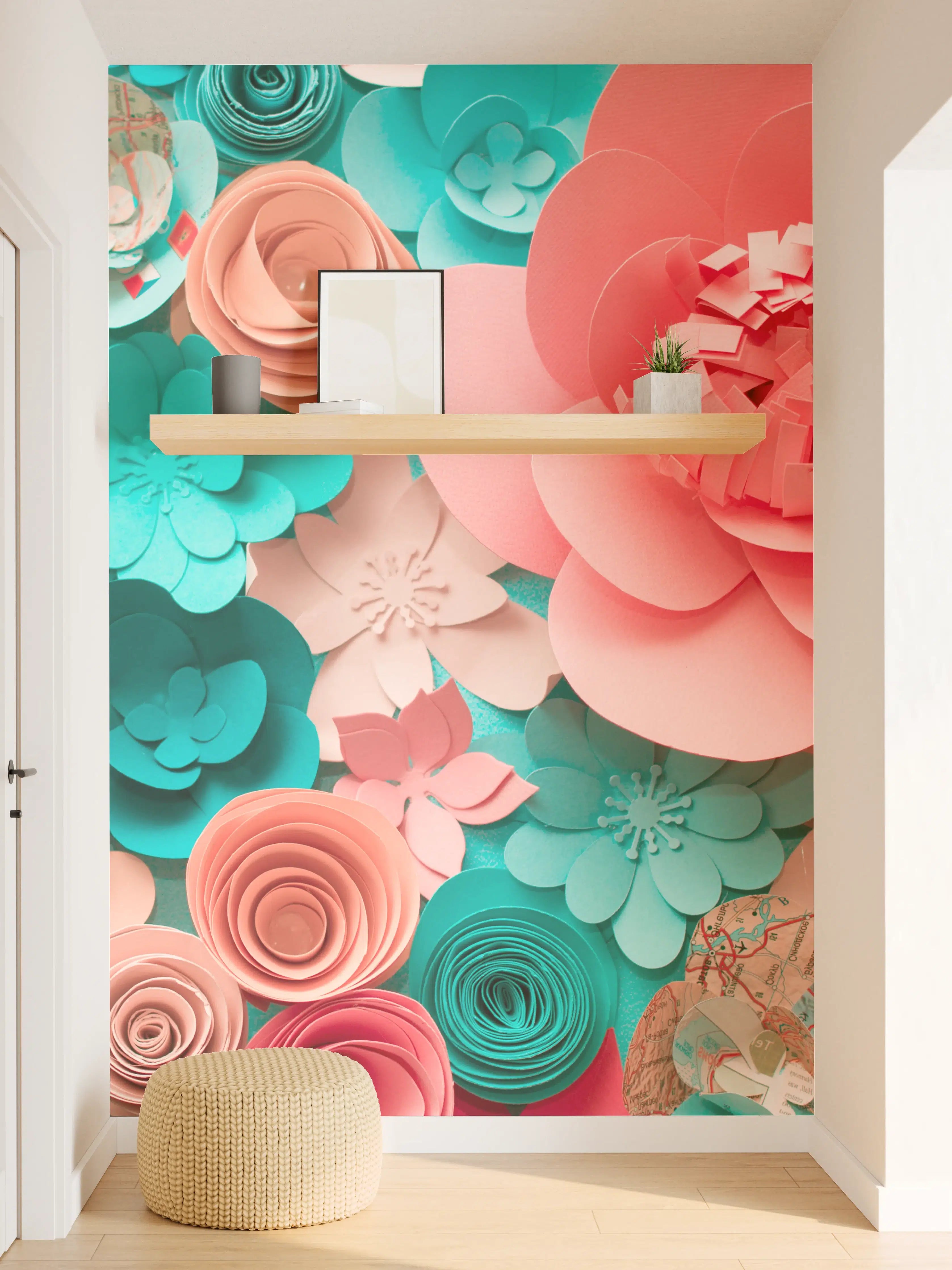 Wandverkleidung Flur - Bunte Papierblumen – Fröhliche Dekoration