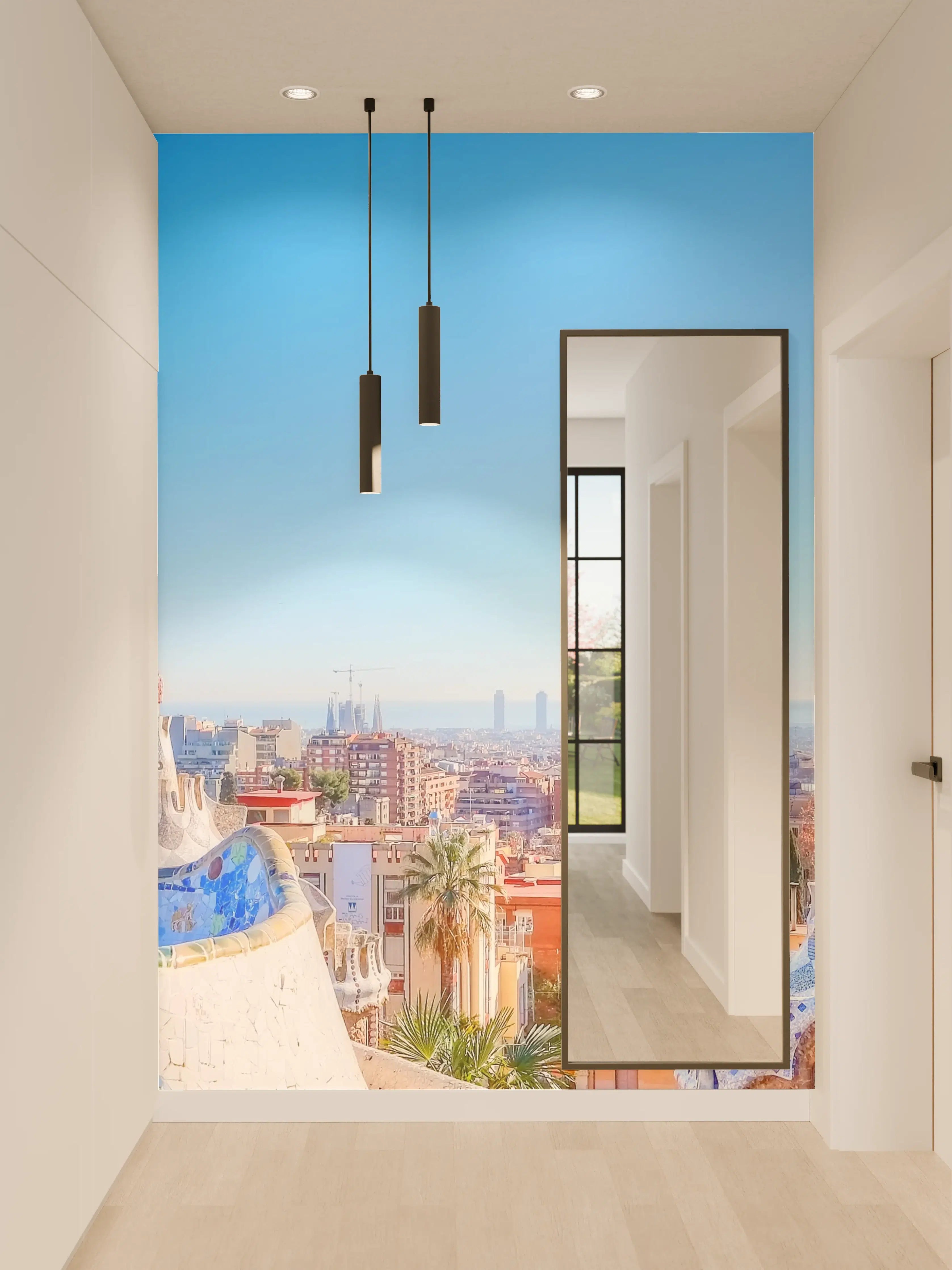 Wandverkleidung Flur - Bunte Skyline mit Gaudí-Architektur