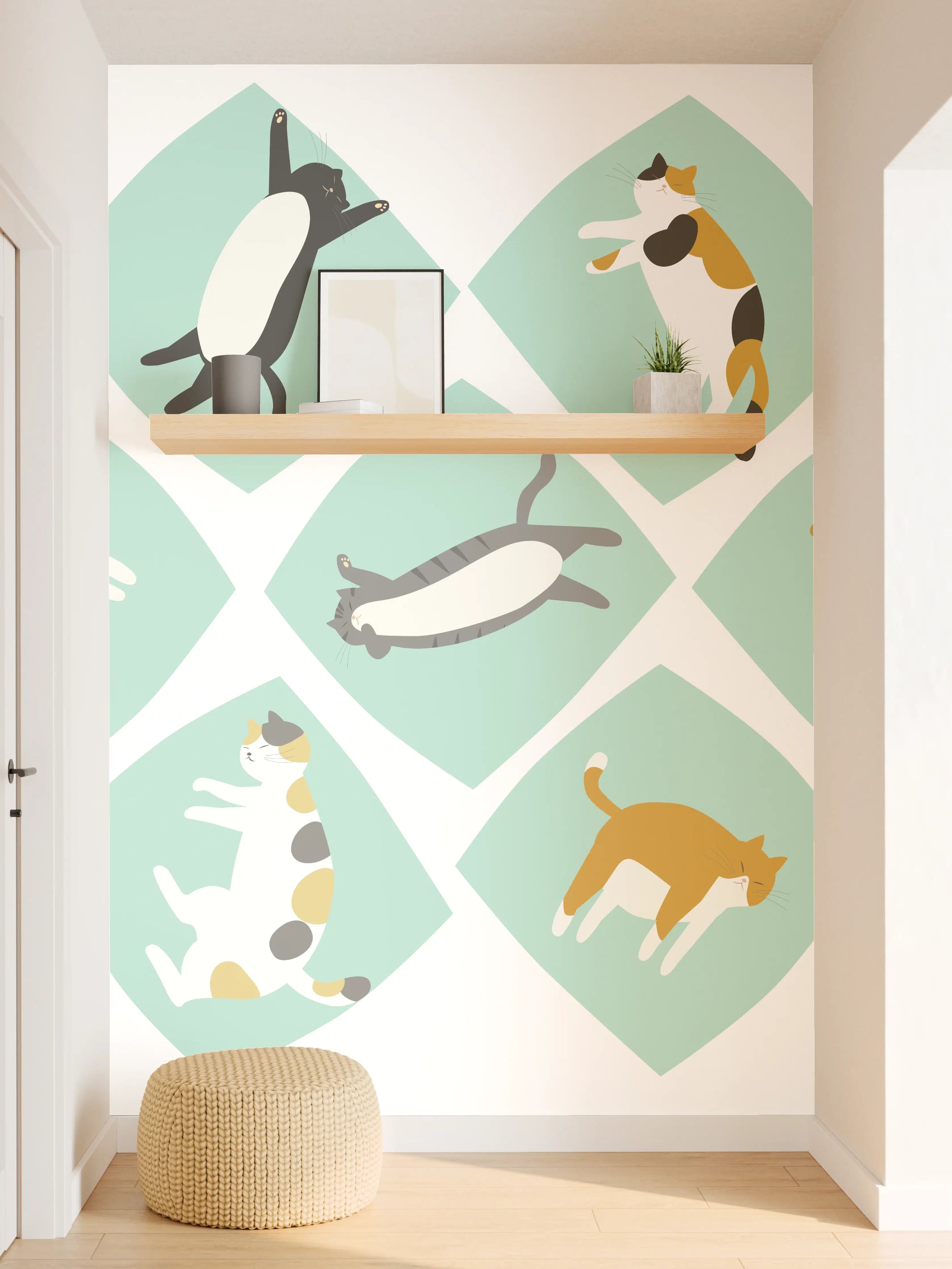 Wandverkleidung Flur - Bunte Tierillustrationen Muster