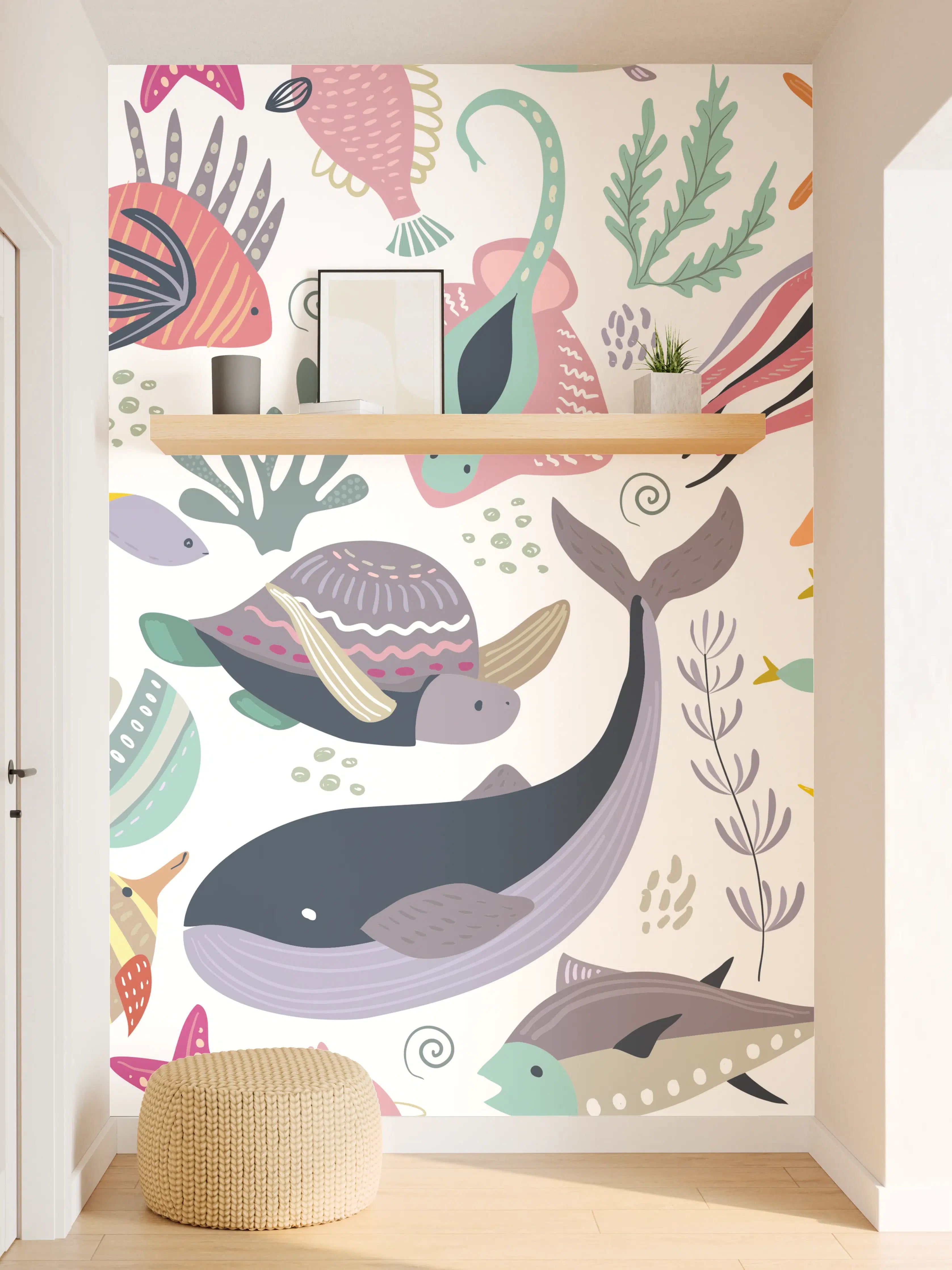 Wandverkleidung Flur - Bunte Unterwasserwelt mit Fischen und Meereslebewesen