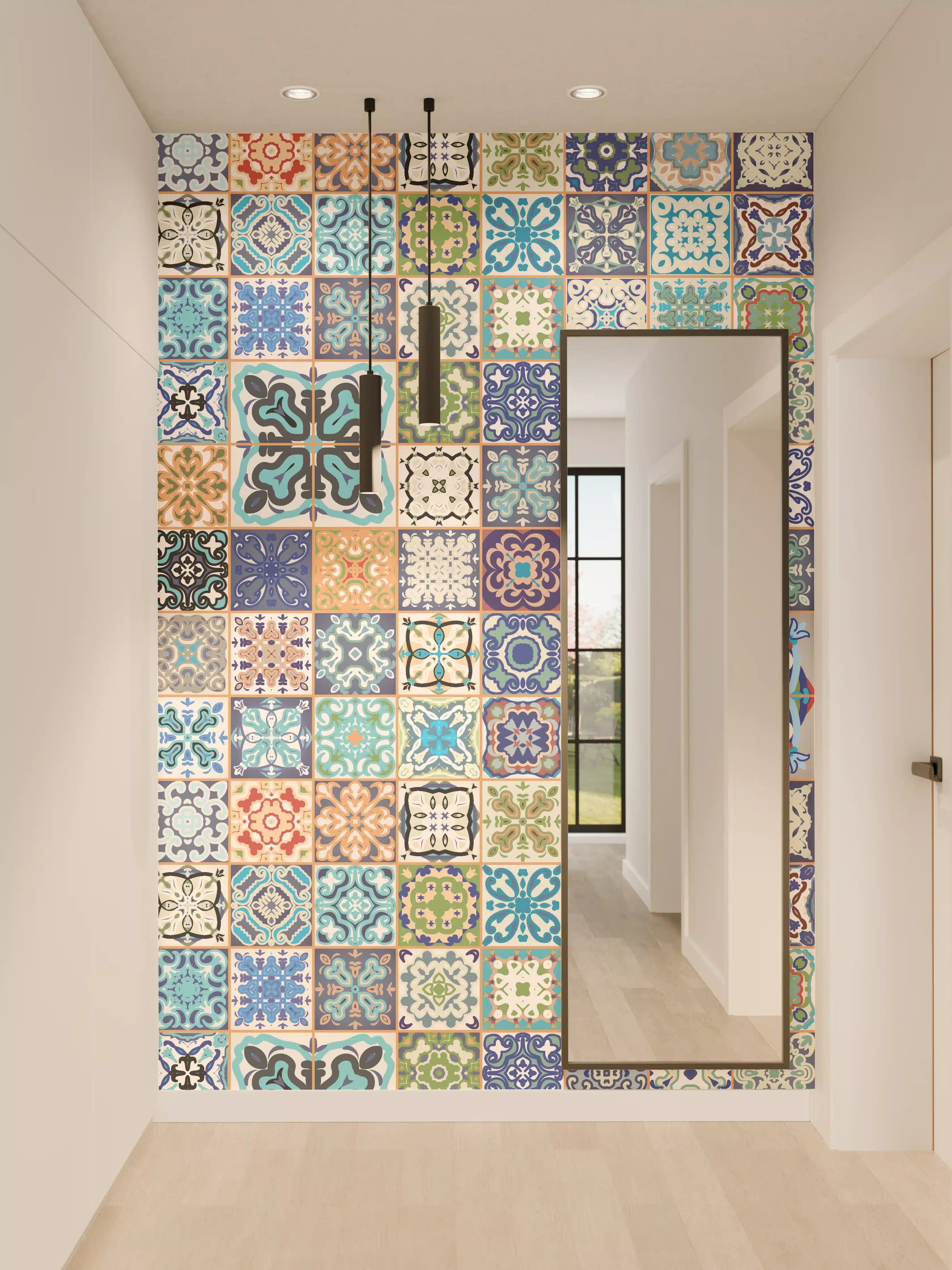 Wandverkleidung Flur - Bunte provenzalische Fliesenmuster – Vintage Design
