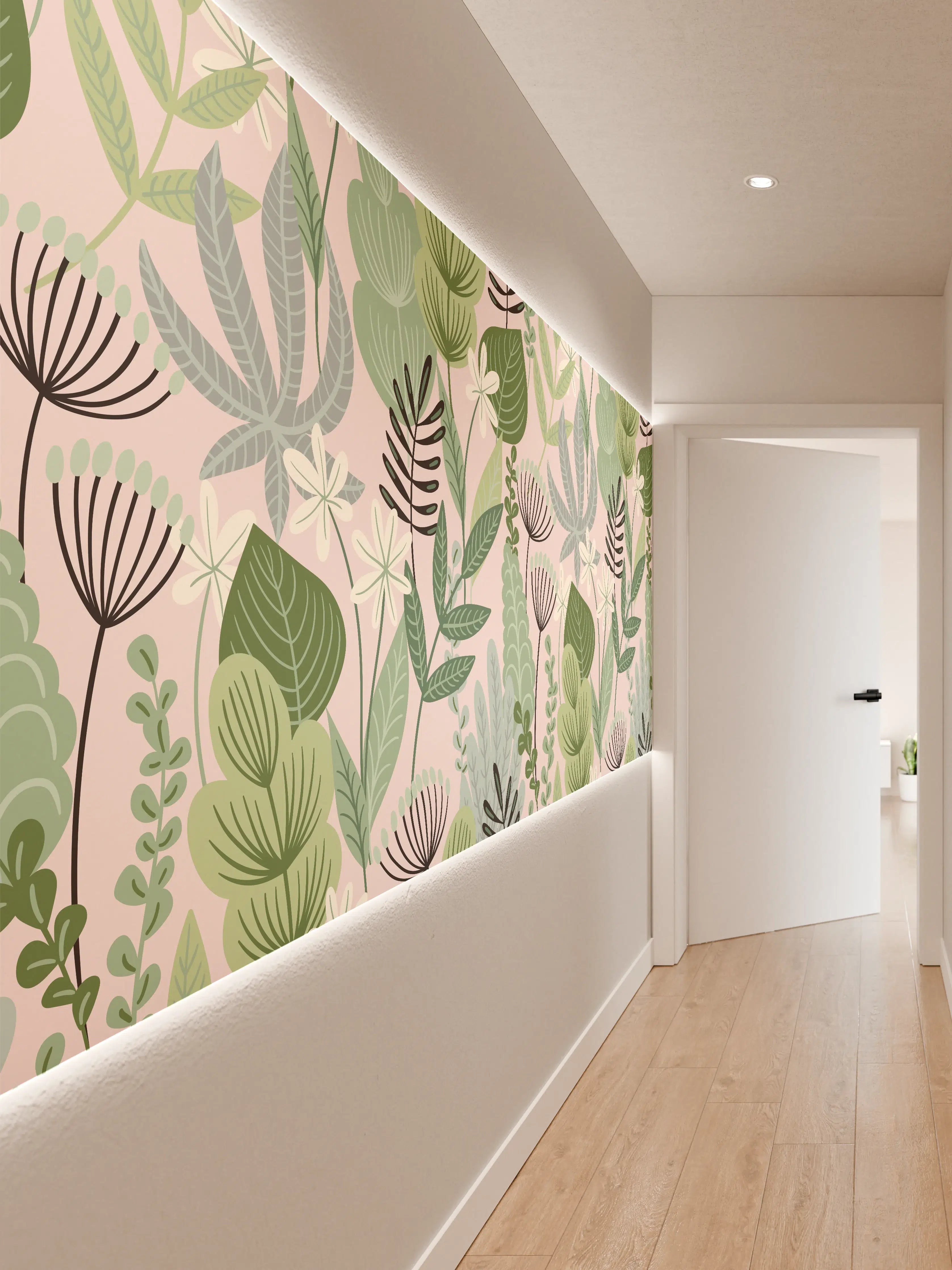 Wandverkleidung Flur - Buntes Pflanzenmuster