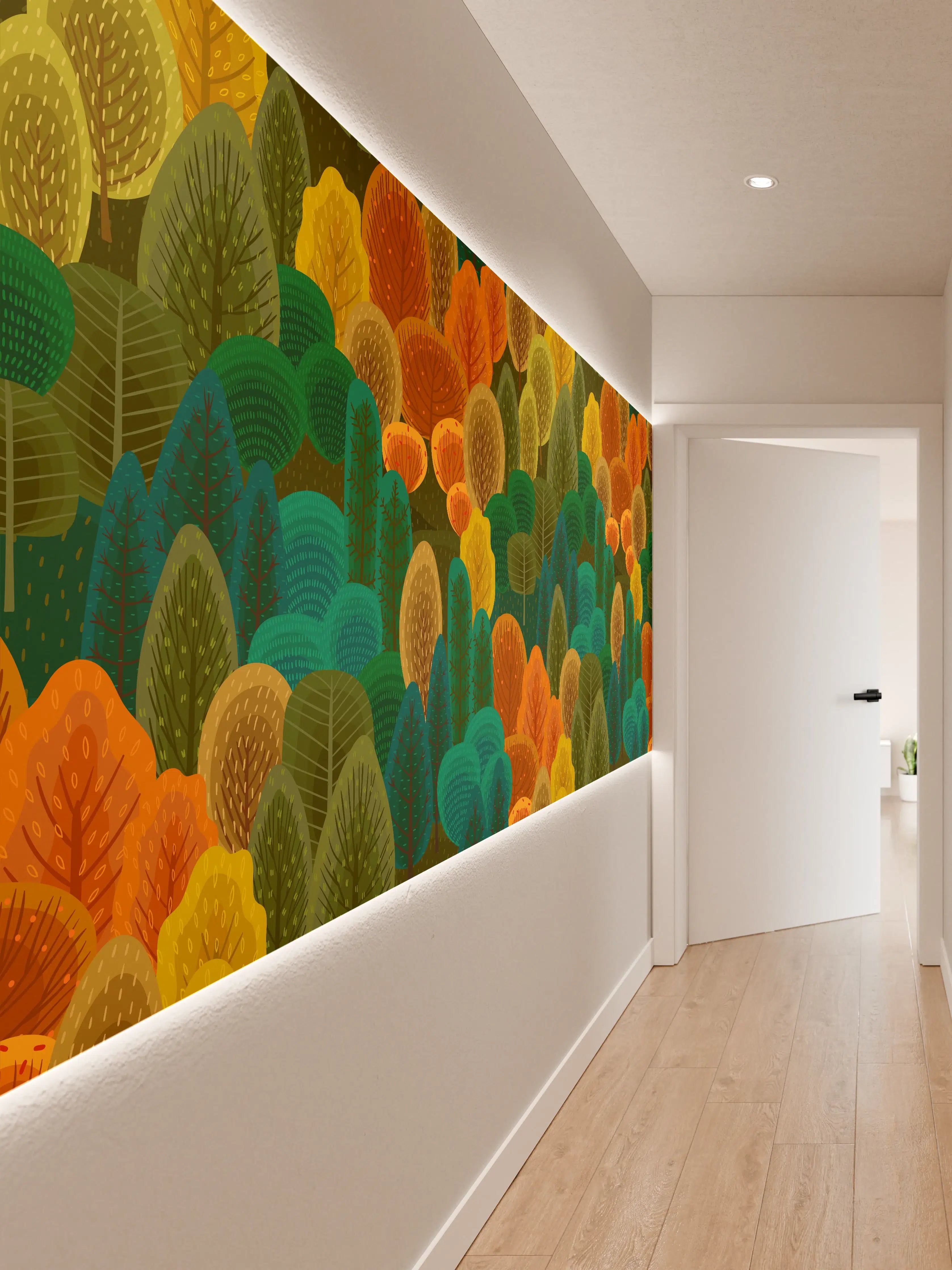 Wandverkleidung Flur - Buntes Waldmuster Design