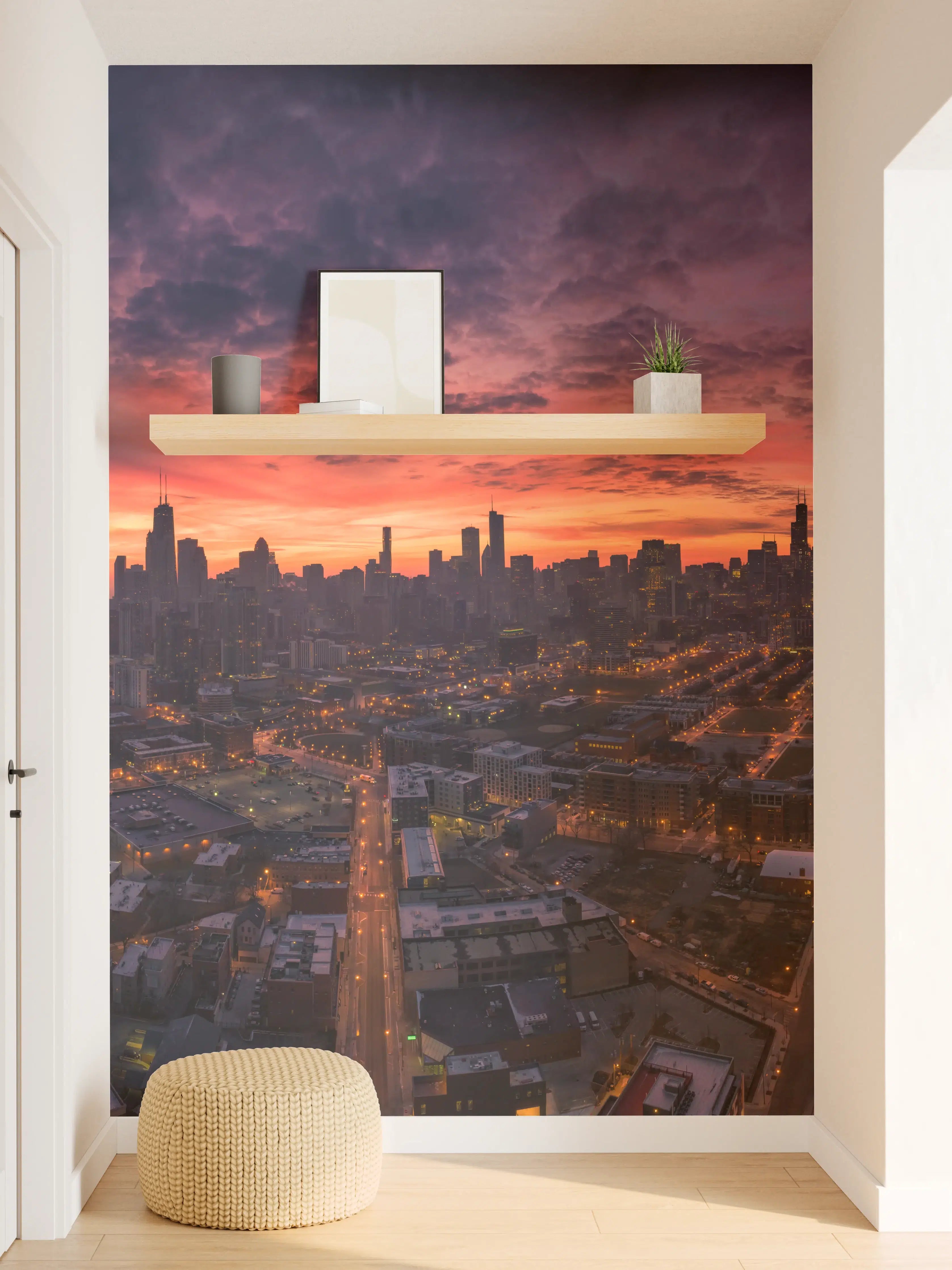 Wandverkleidung Flur - Chicago Luftbildpanorama von Westen