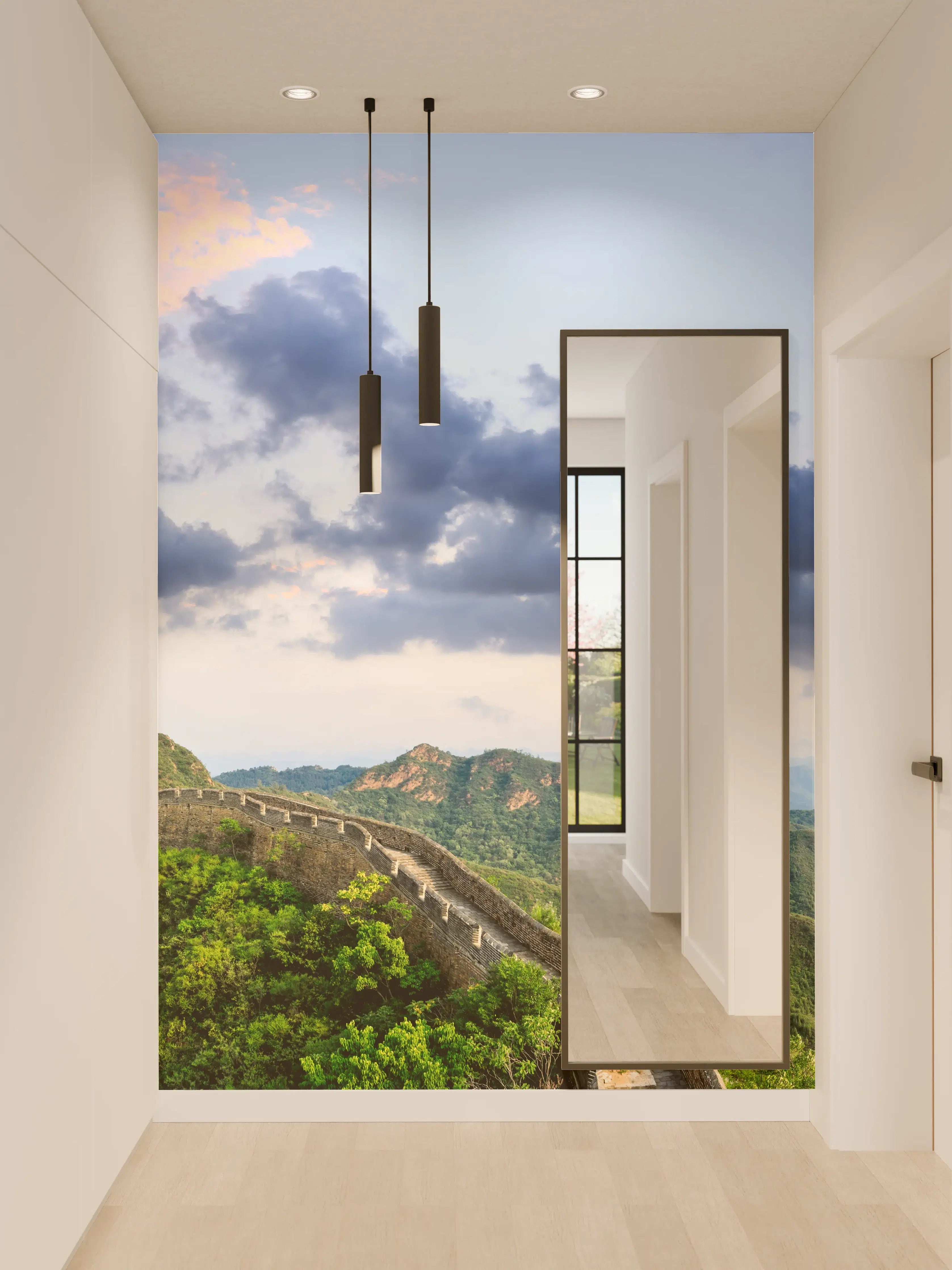 Wandverkleidung Flur - Chinesische Mauer Panorama Grün-Blau