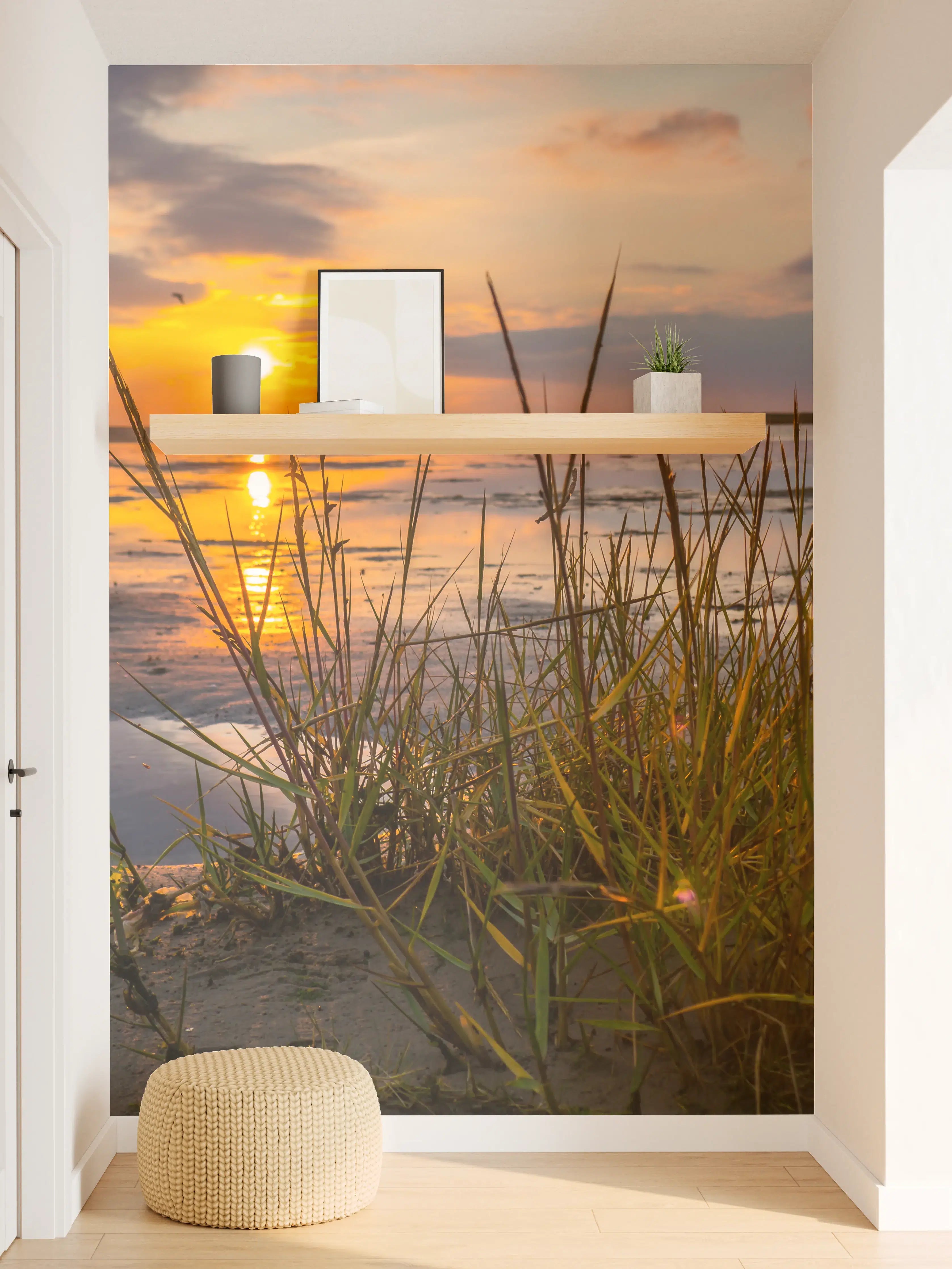 Wandverkleidung Flur - Dämmerung am grauen Strand