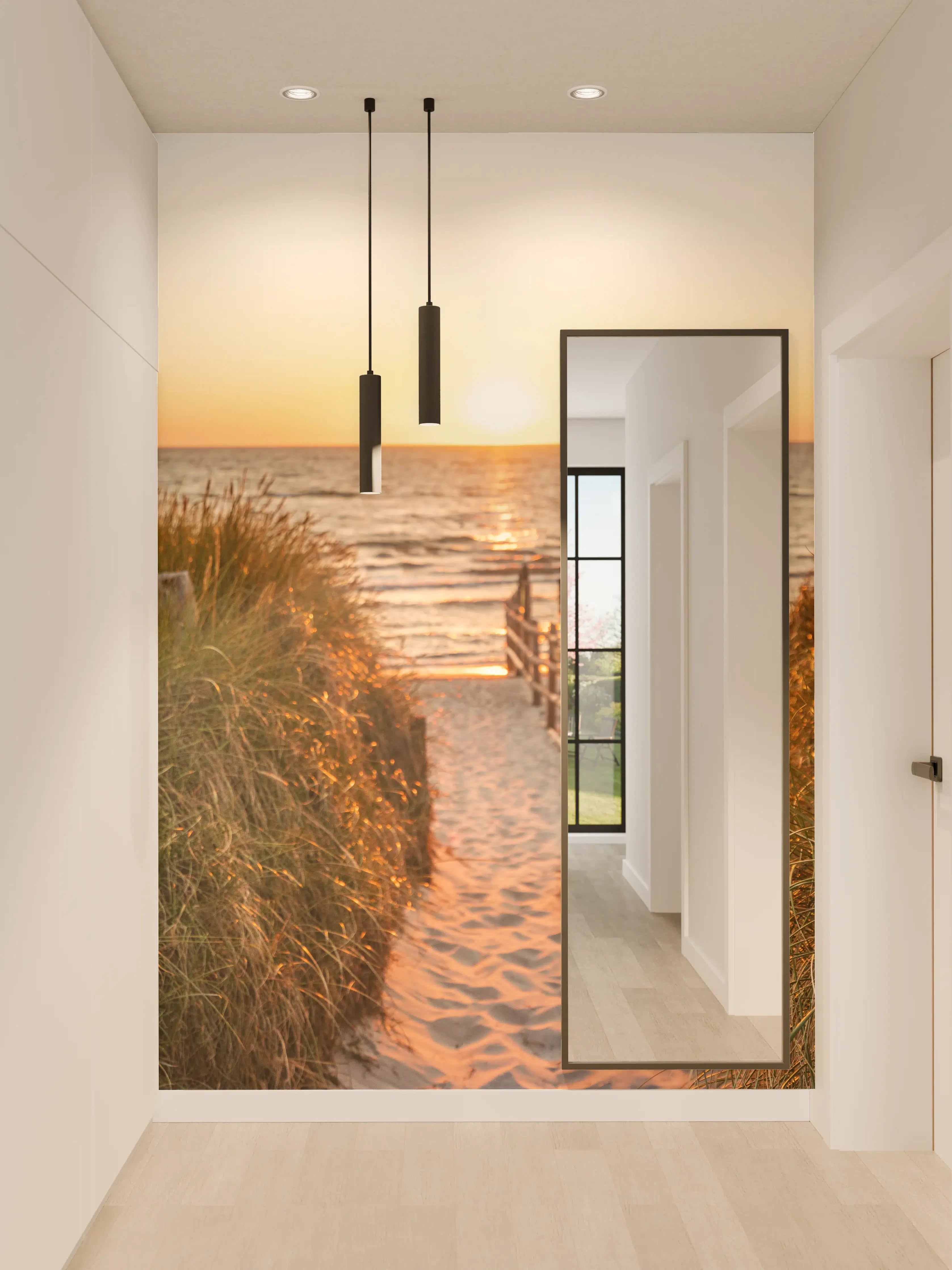 Wandverkleidung Flur - Dämmerung über grauem Sandstrand