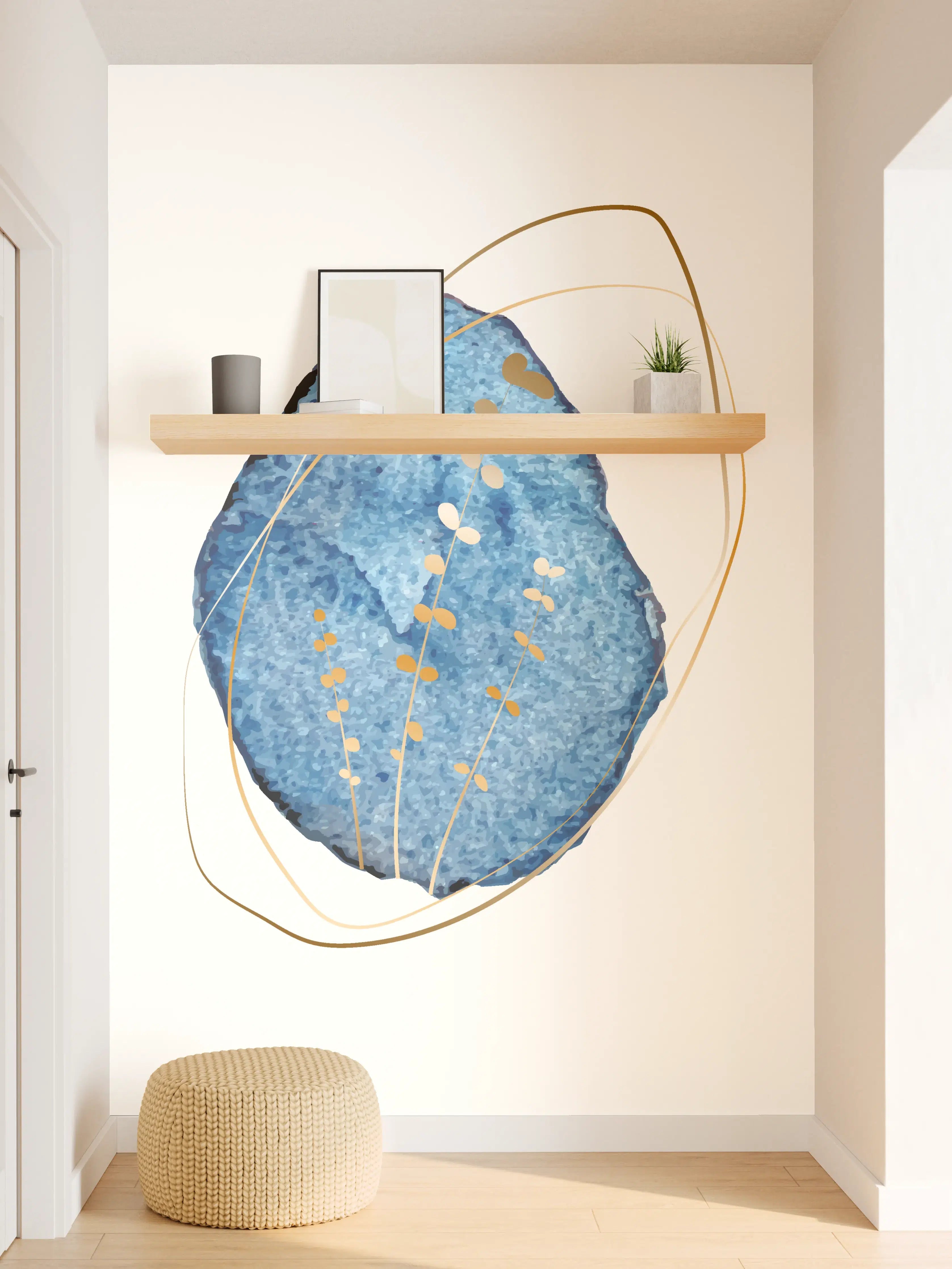 Wandverkleidung Flur - Denim Blau Naturmotiv Kunstdruck