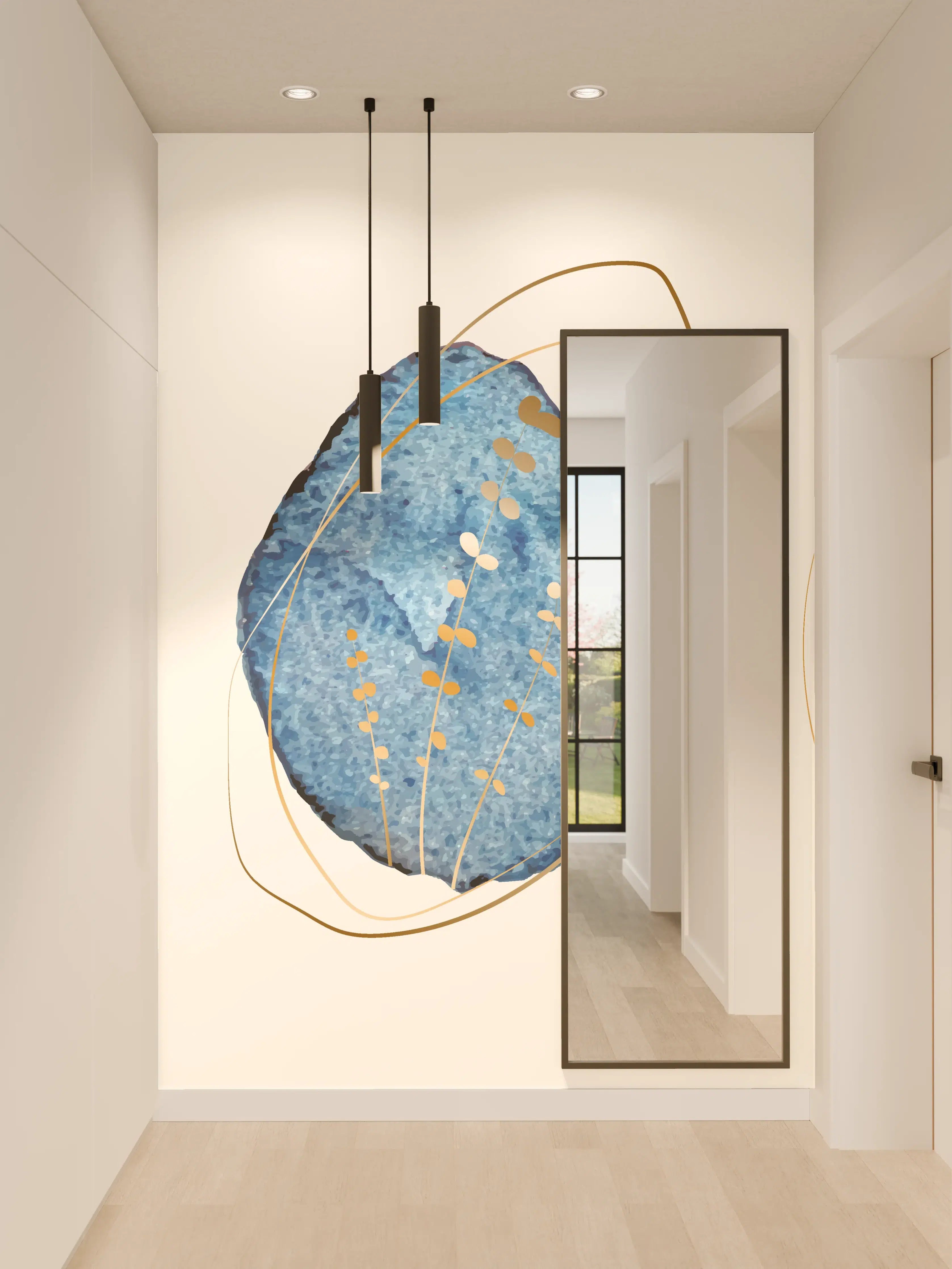 Wandverkleidung Flur - Denim Blau Naturmotiv Kunstdruck