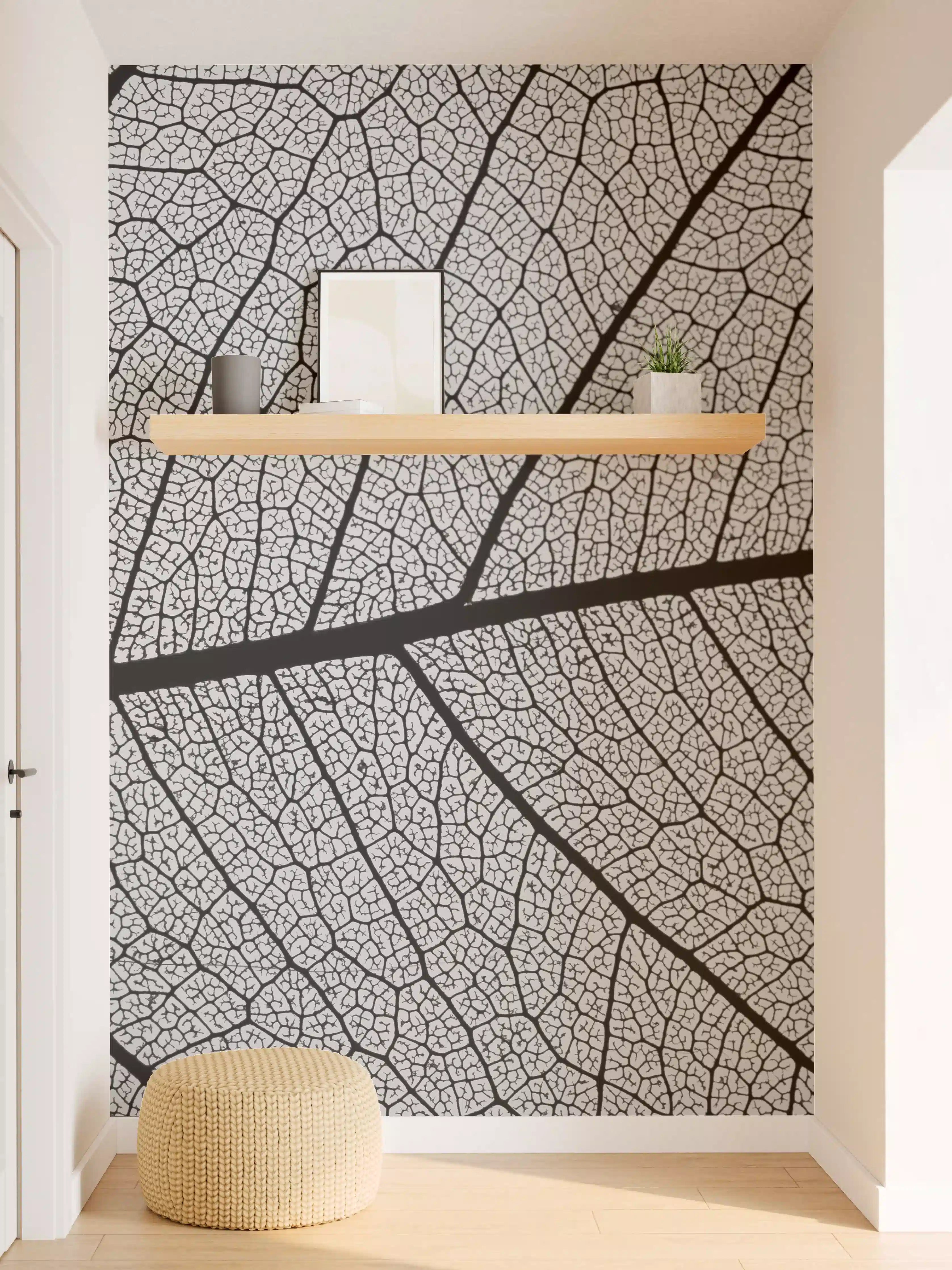 Wandverkleidung Flur - Detailreiche Graufantasie eines Blattes