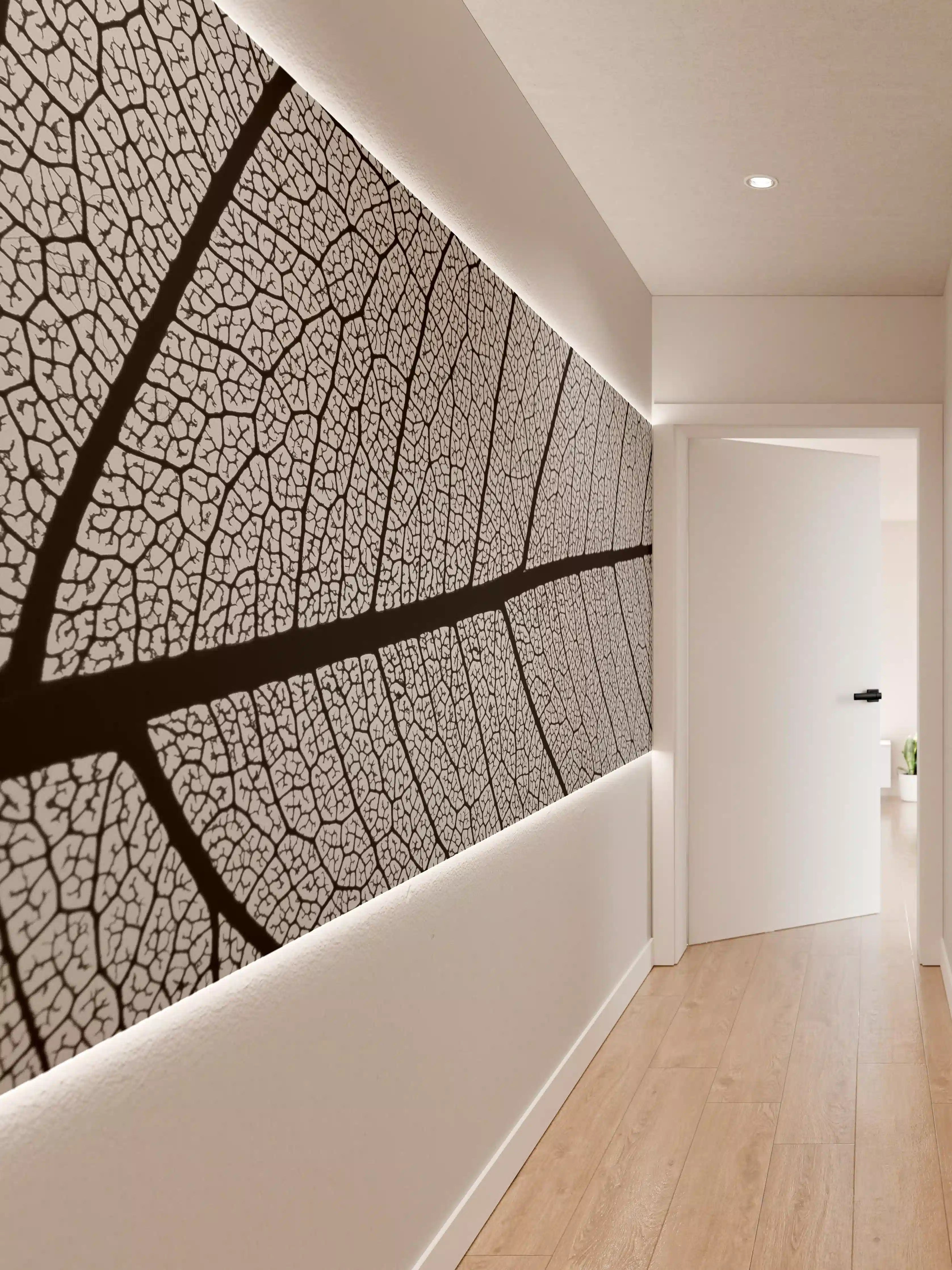 Wandverkleidung Flur - Detailreiche Graufantasie eines Blattes