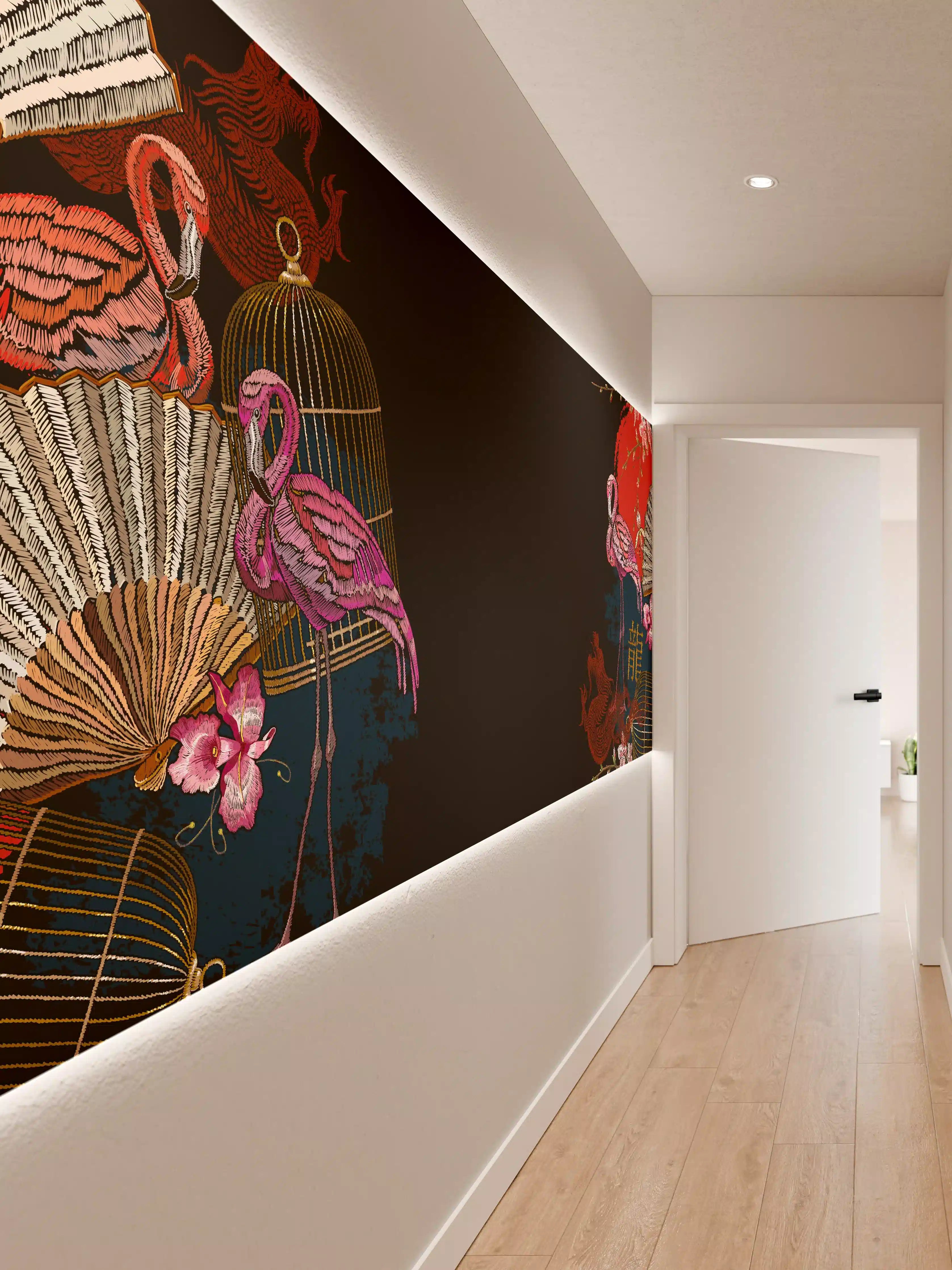 Wandverkleidung Flur - Drachen & Flamigos - Stickmuster