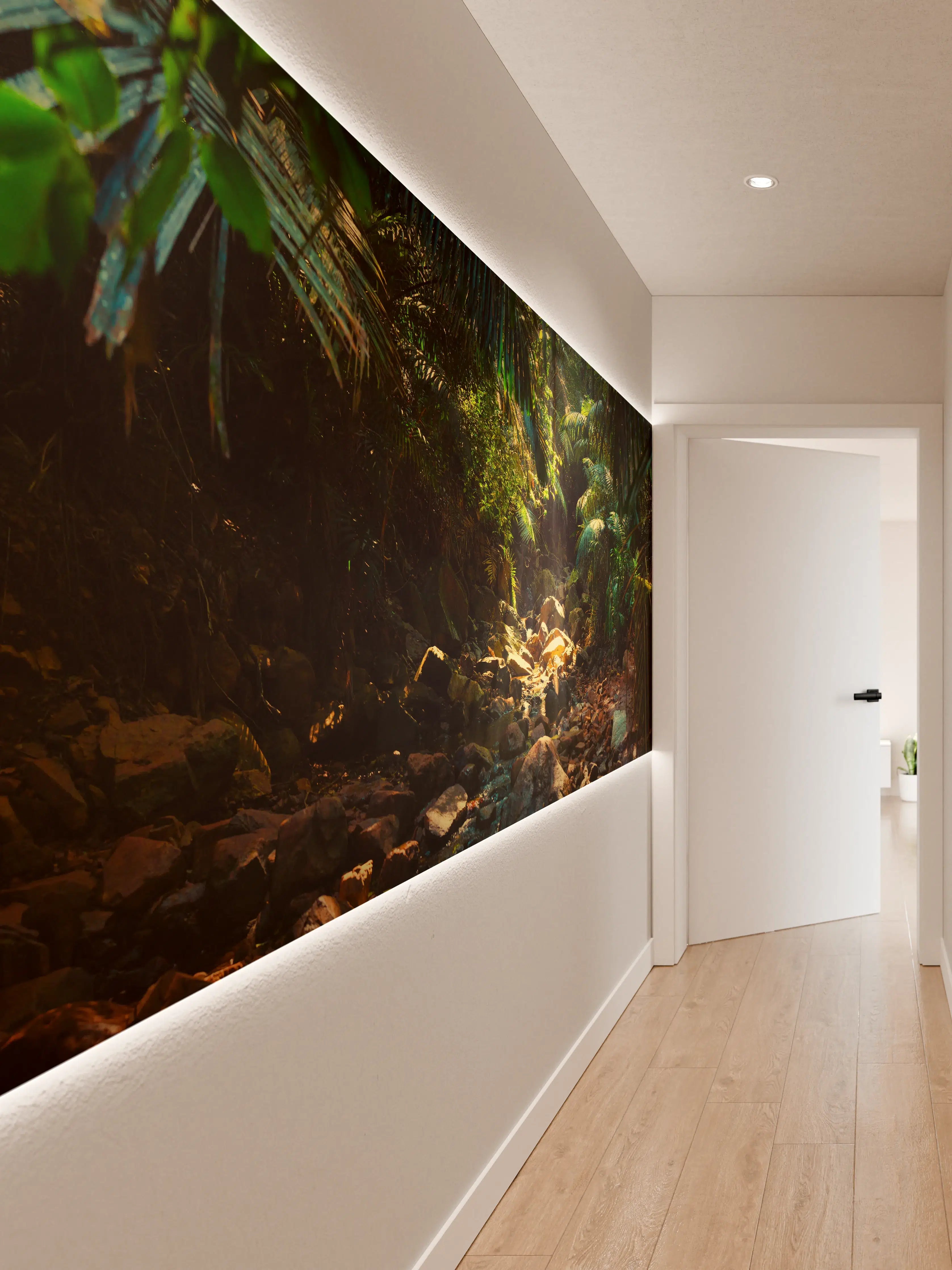Wandverkleidung Flur - Dschungel Wasserfall naturbelassen