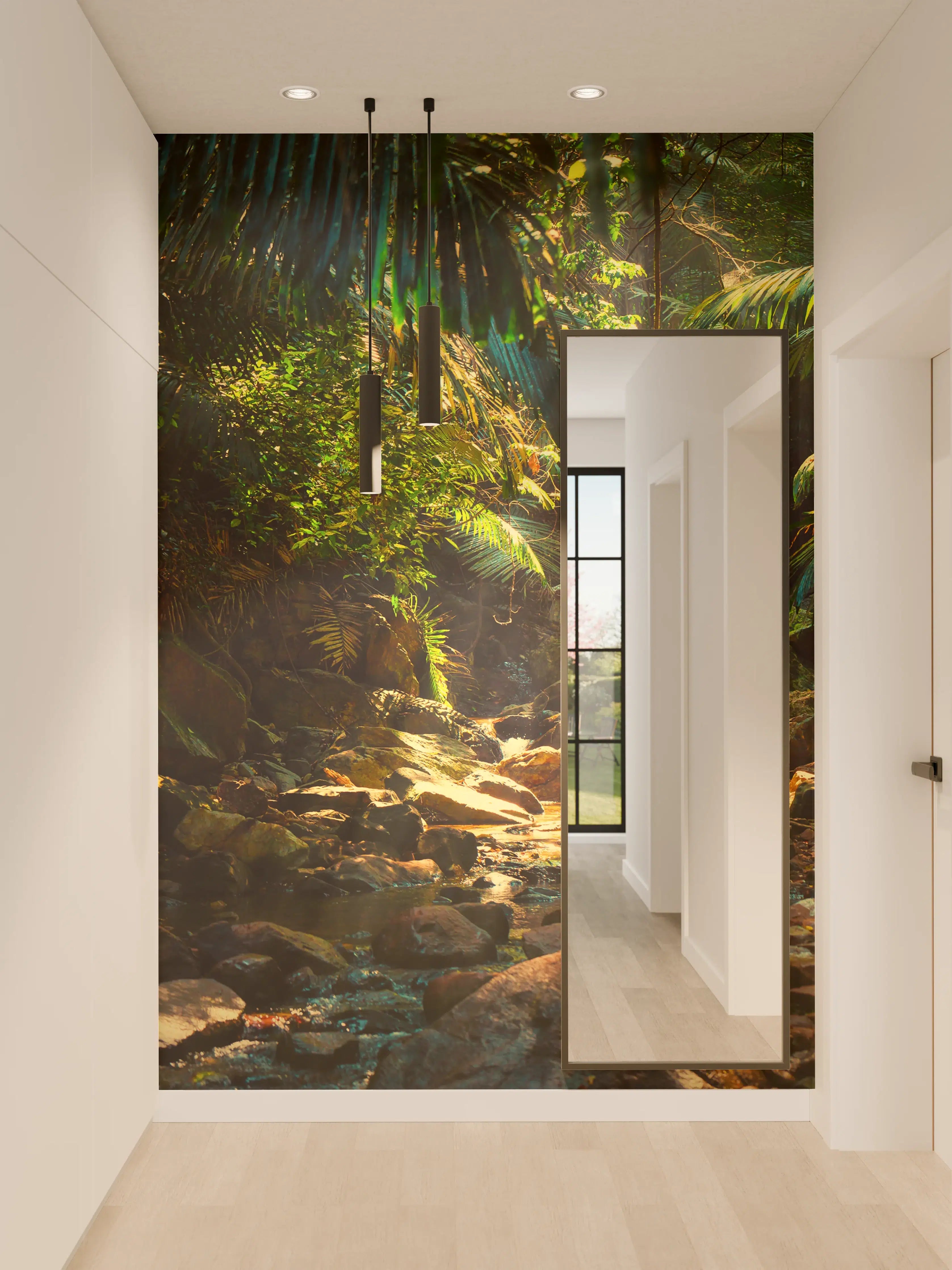 Wandverkleidung Flur - Dschungel Wasserfall naturbelassen