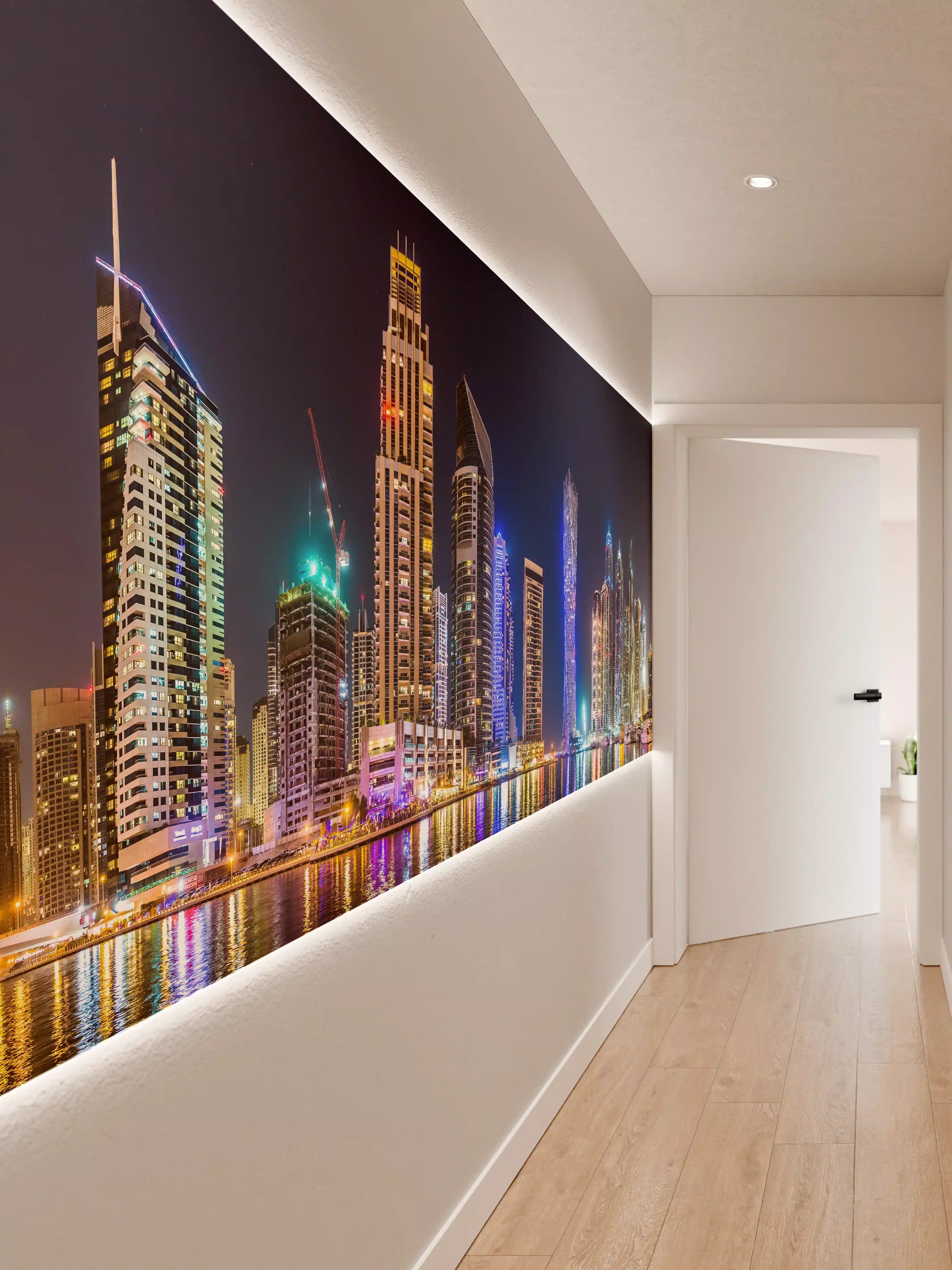 Wandverkleidung Flur - Dubai Marina Skyline bei Nacht