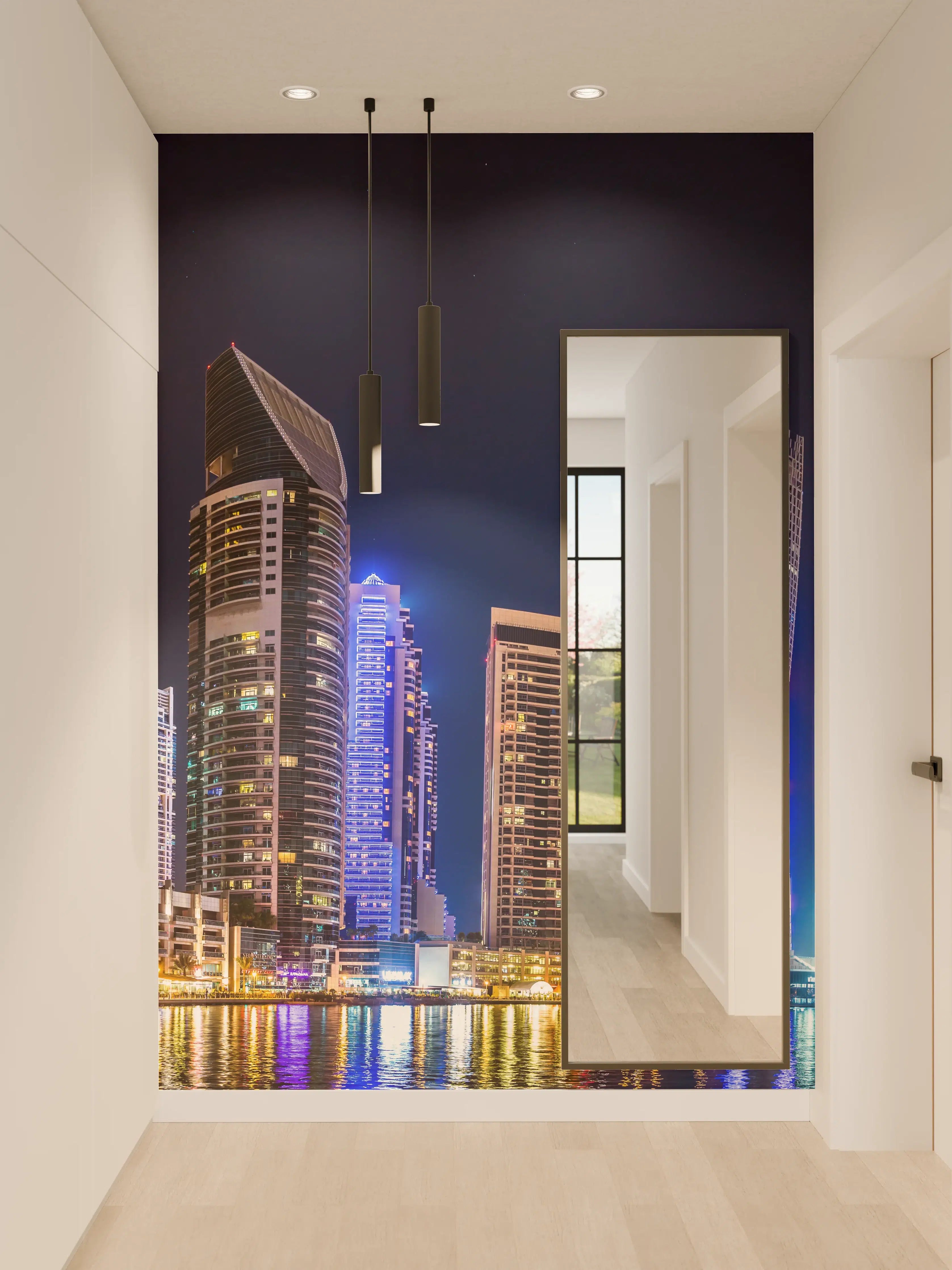 Wandverkleidung Flur - Dubai Marina Skyline bei Nacht