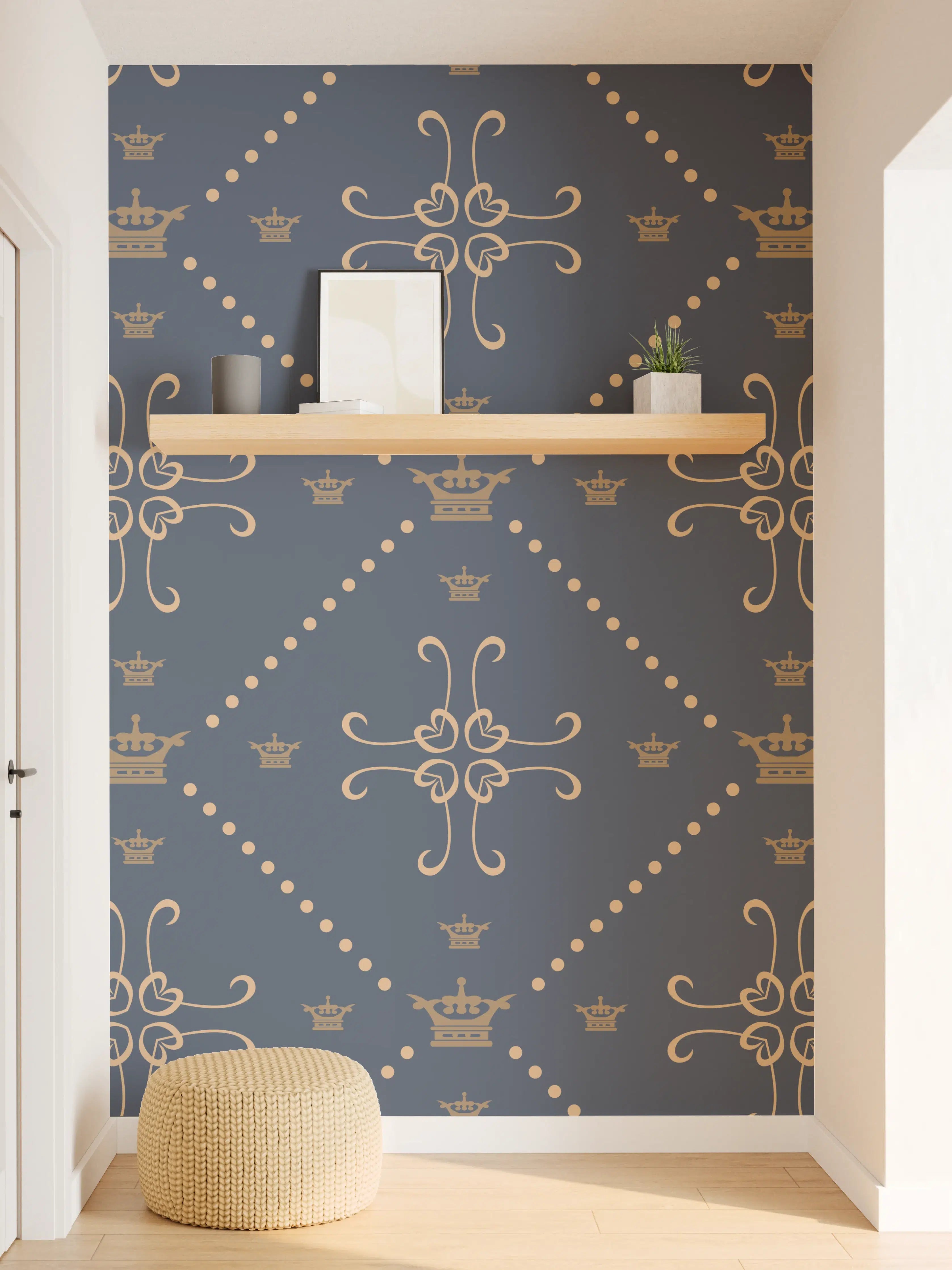 Wandverkleidung Flur - Dunkelblaues Musterdesign mit stilvollen Motiven