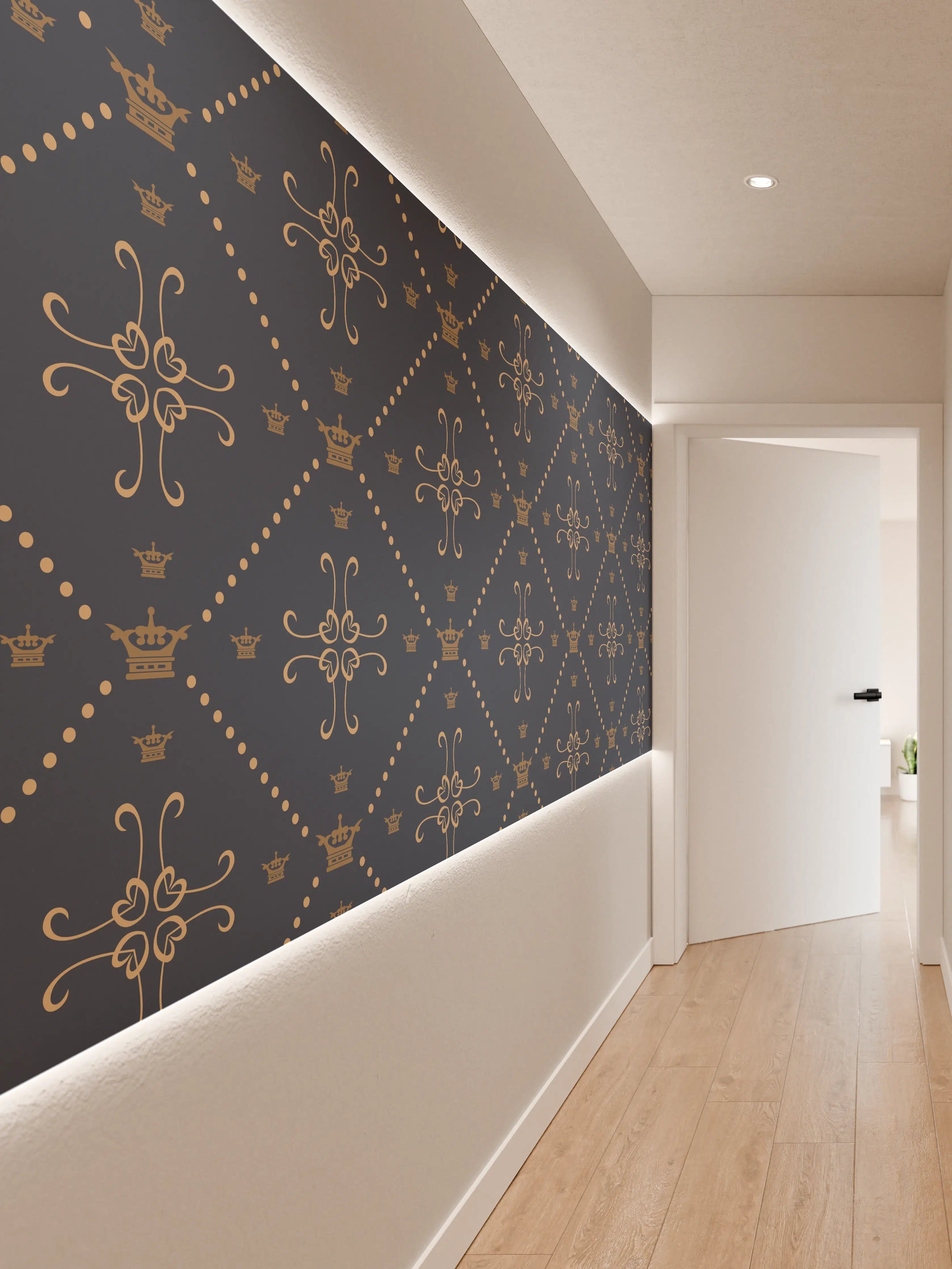 Wandverkleidung Flur - Dunkelblaues Musterdesign mit stilvollen Motiven