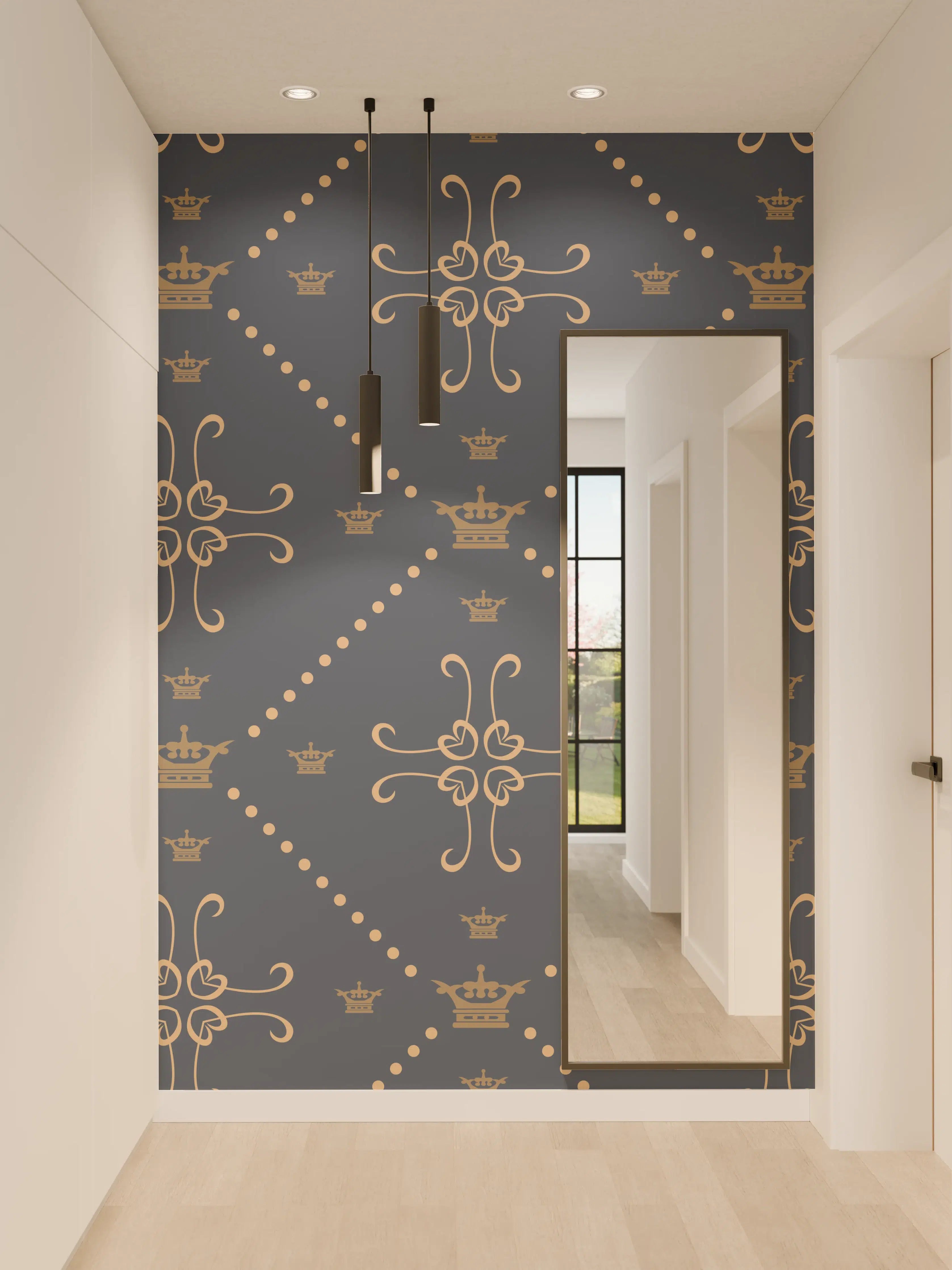 Wandverkleidung Flur - Dunkelblaues Musterdesign mit stilvollen Motiven