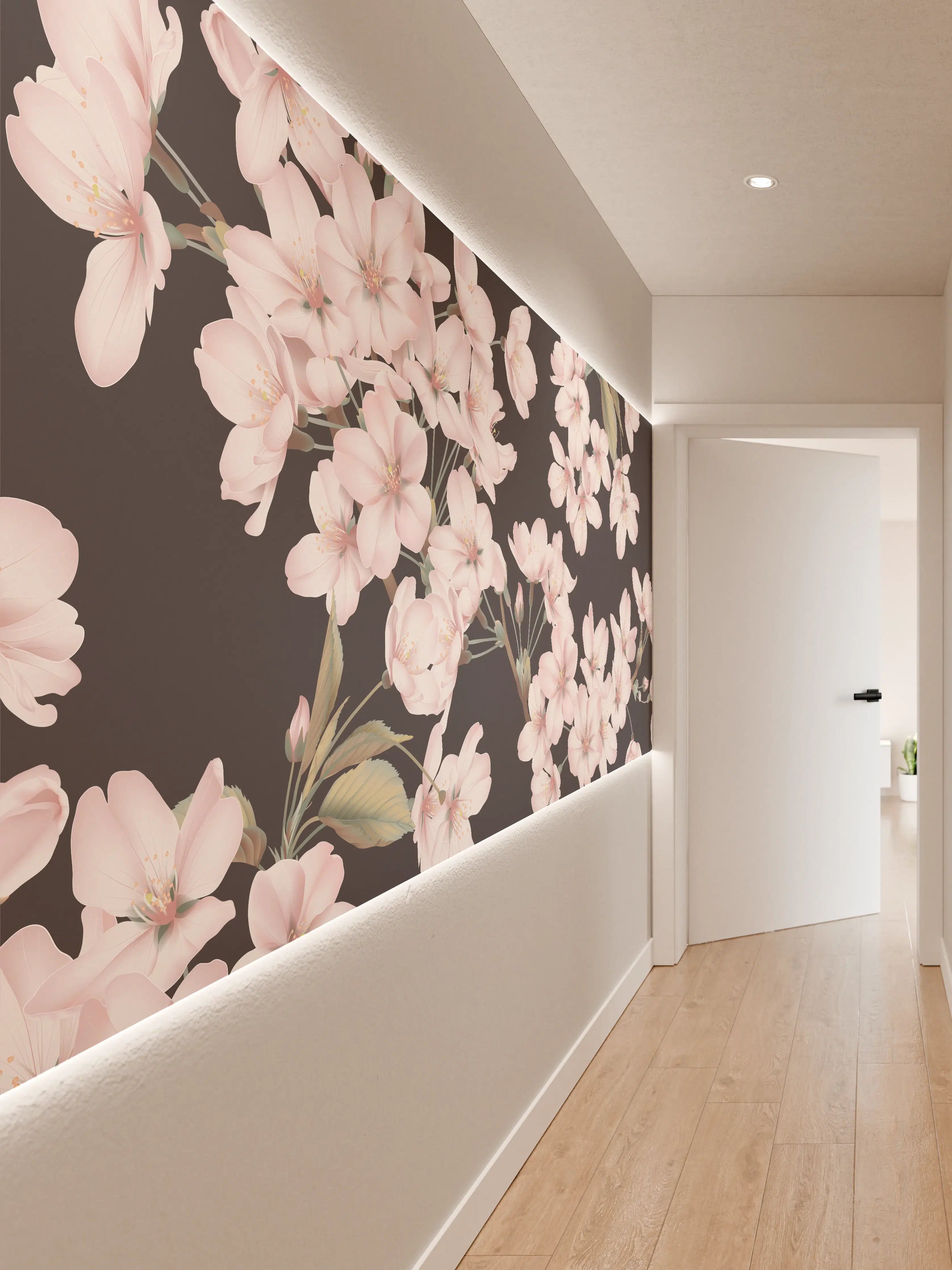 Wandverkleidung Flur - Dunkelgrau-Sakura-Musterdesign