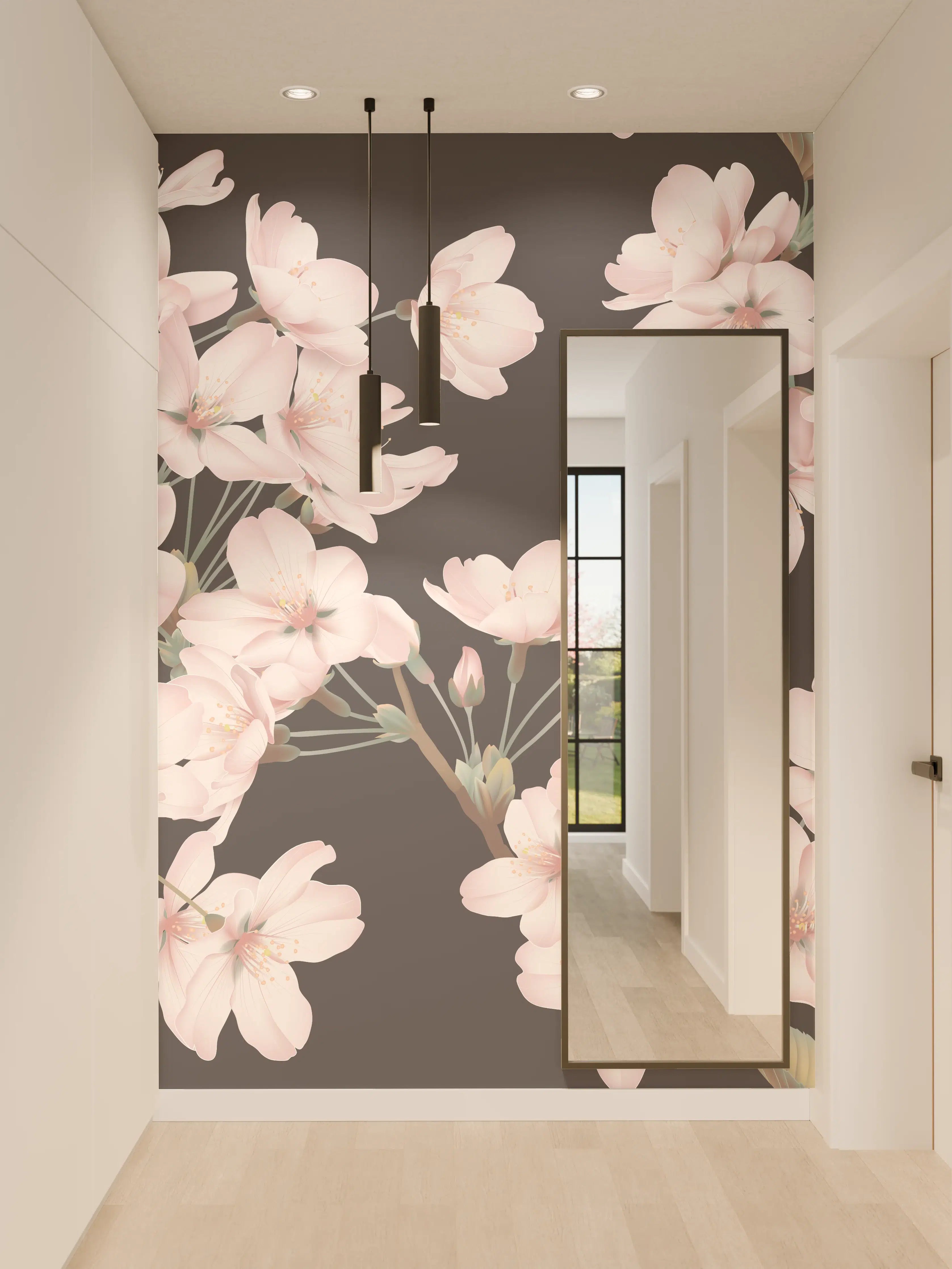 Wandverkleidung Flur - Dunkelgrau-Sakura-Musterdesign