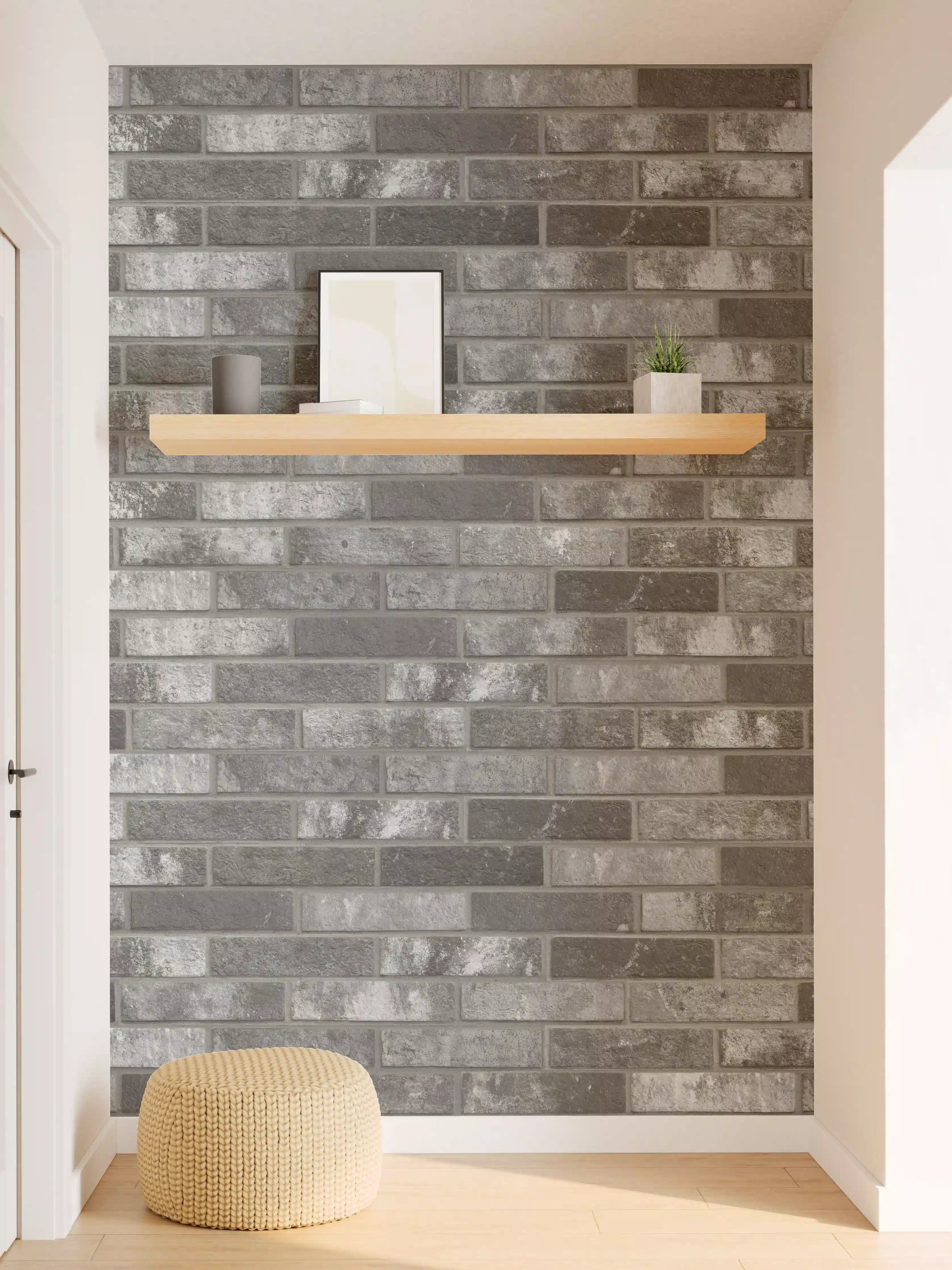 Wandverkleidung Flur - Dunkelgraue Backsteinmauer