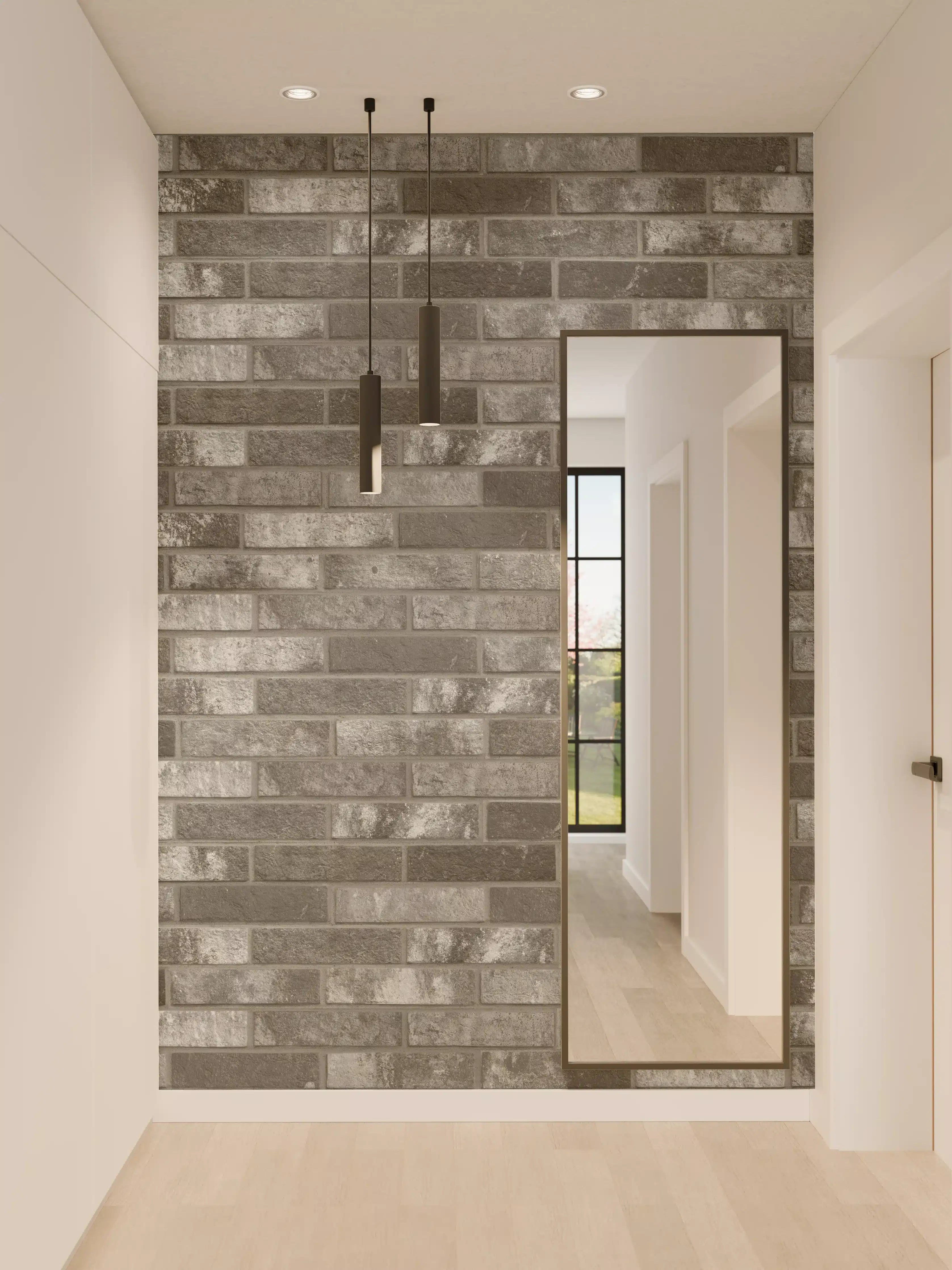 Wandverkleidung Flur - Dunkelgraue Backsteinmauer