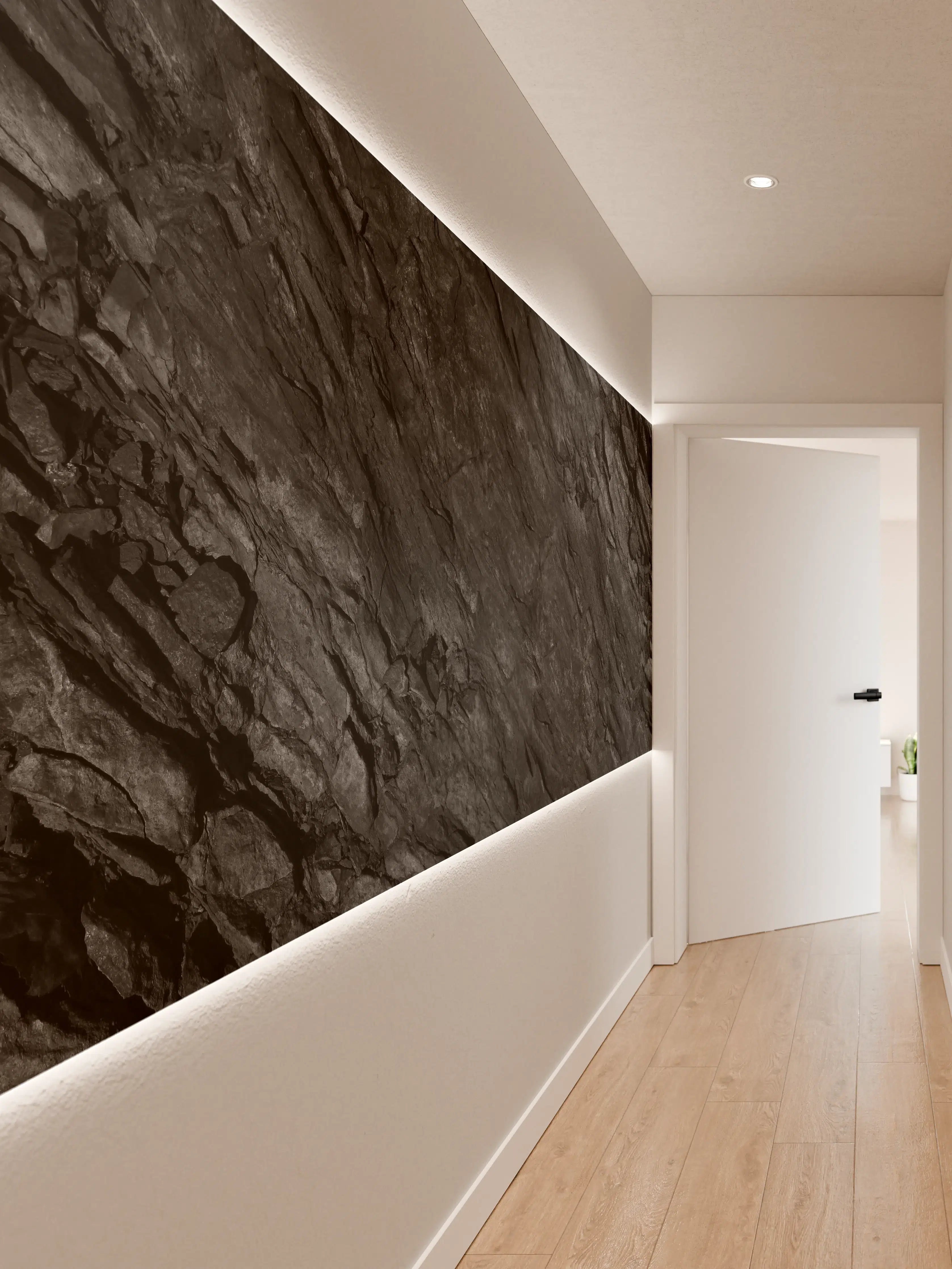 Wandverkleidung Flur - Dunkle Felswand aus Schieferstein