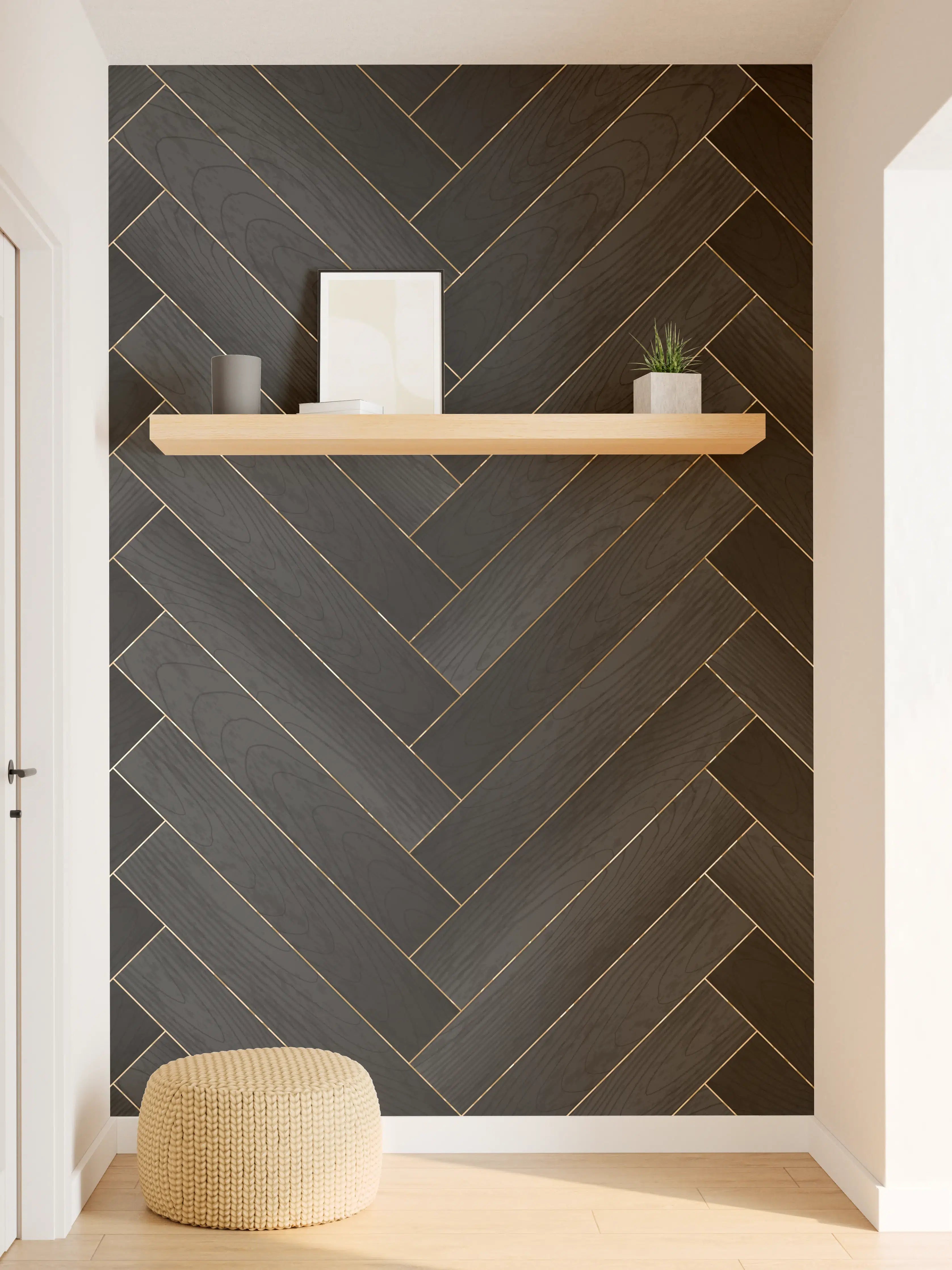 Wandverkleidung Flur - Dunkle Herringbone Parkett