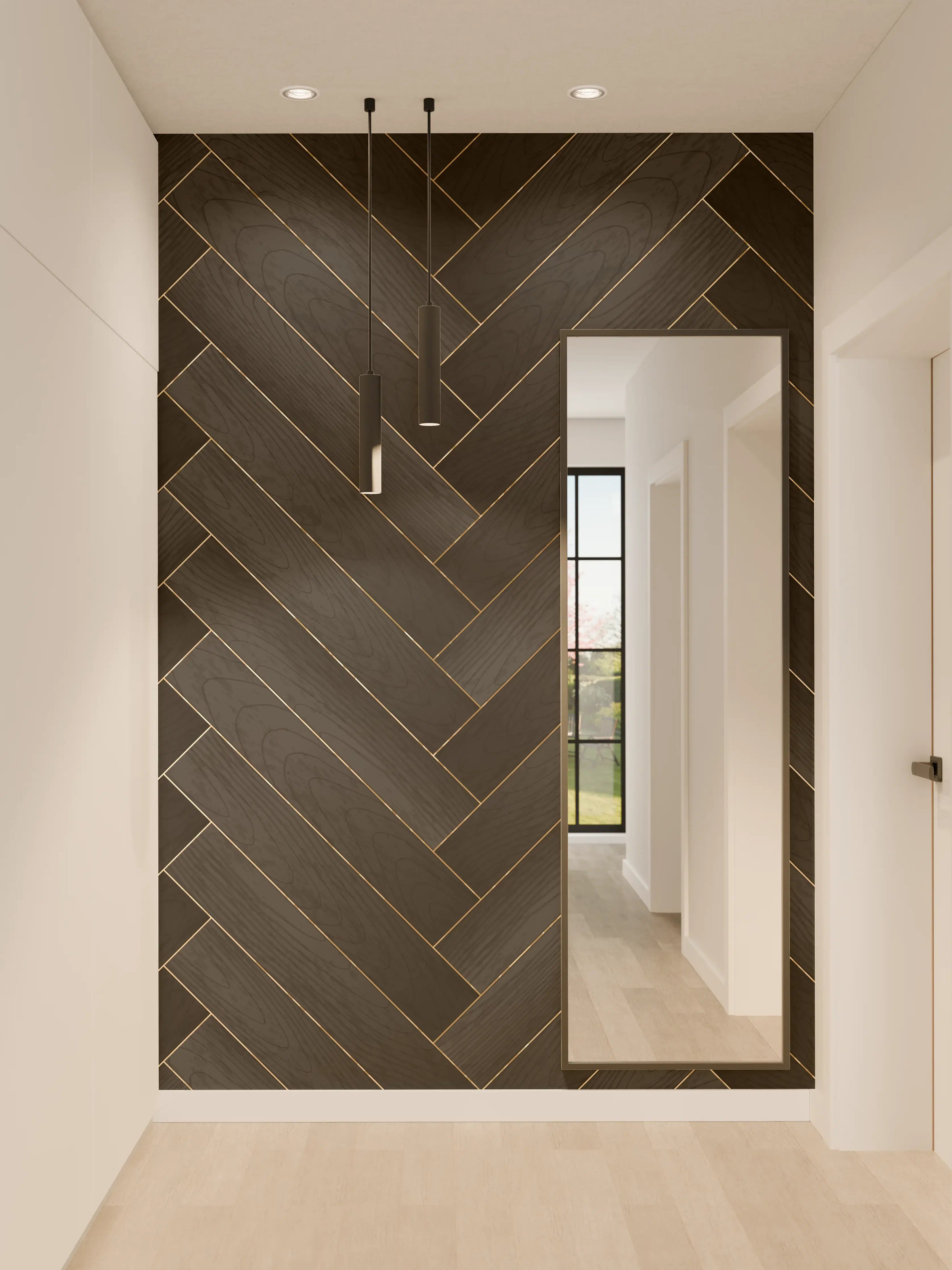 Wandverkleidung Flur - Dunkle Herringbone Parkett