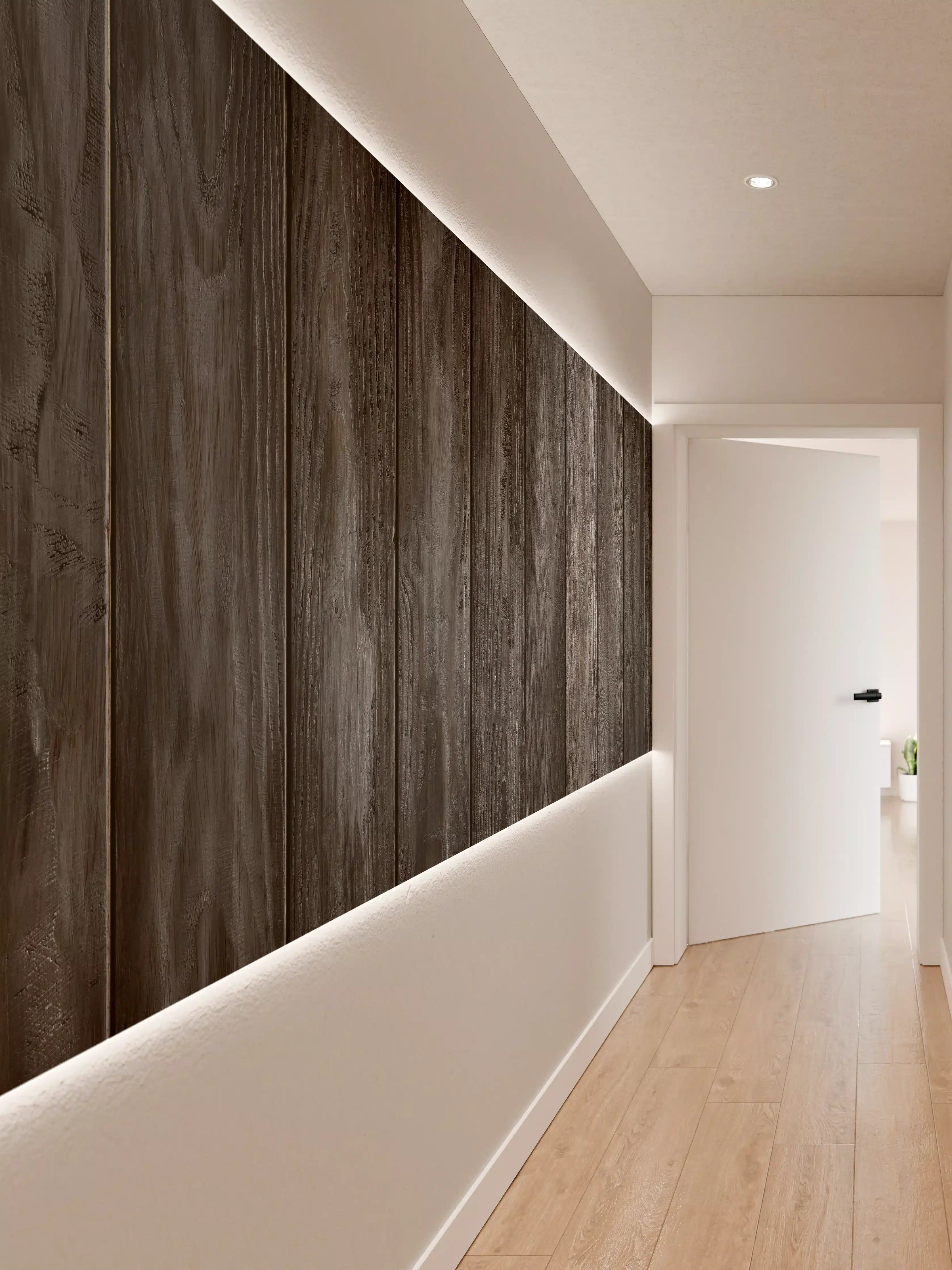 Wandverkleidung Flur - Dunkle Holzwand mit Grautönen