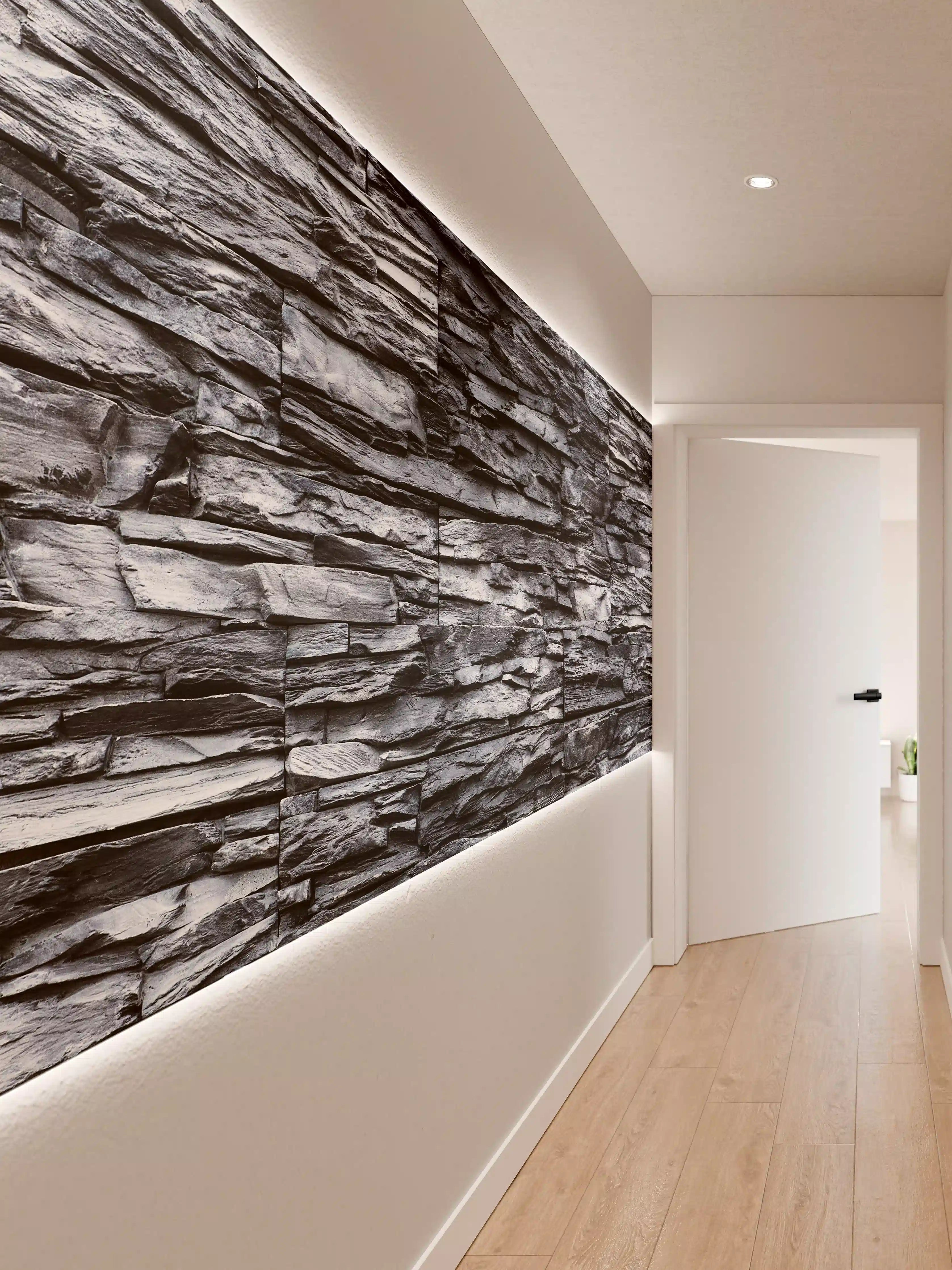 Wandverkleidung Flur - Dunkle Steinwand im Nahaufnahme-Stil