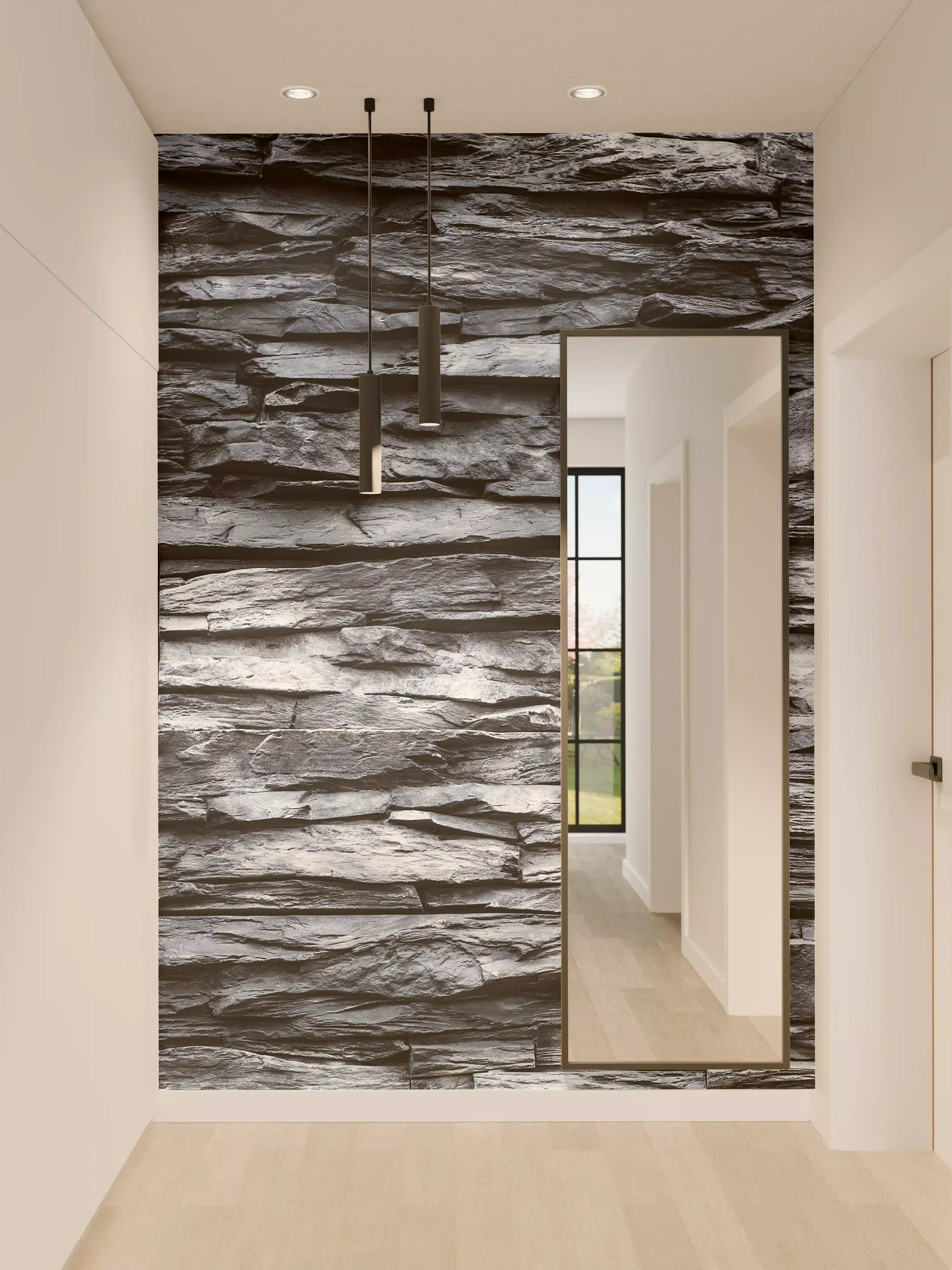 Wandverkleidung Flur - Dunkle Steinwand im Nahaufnahme-Stil