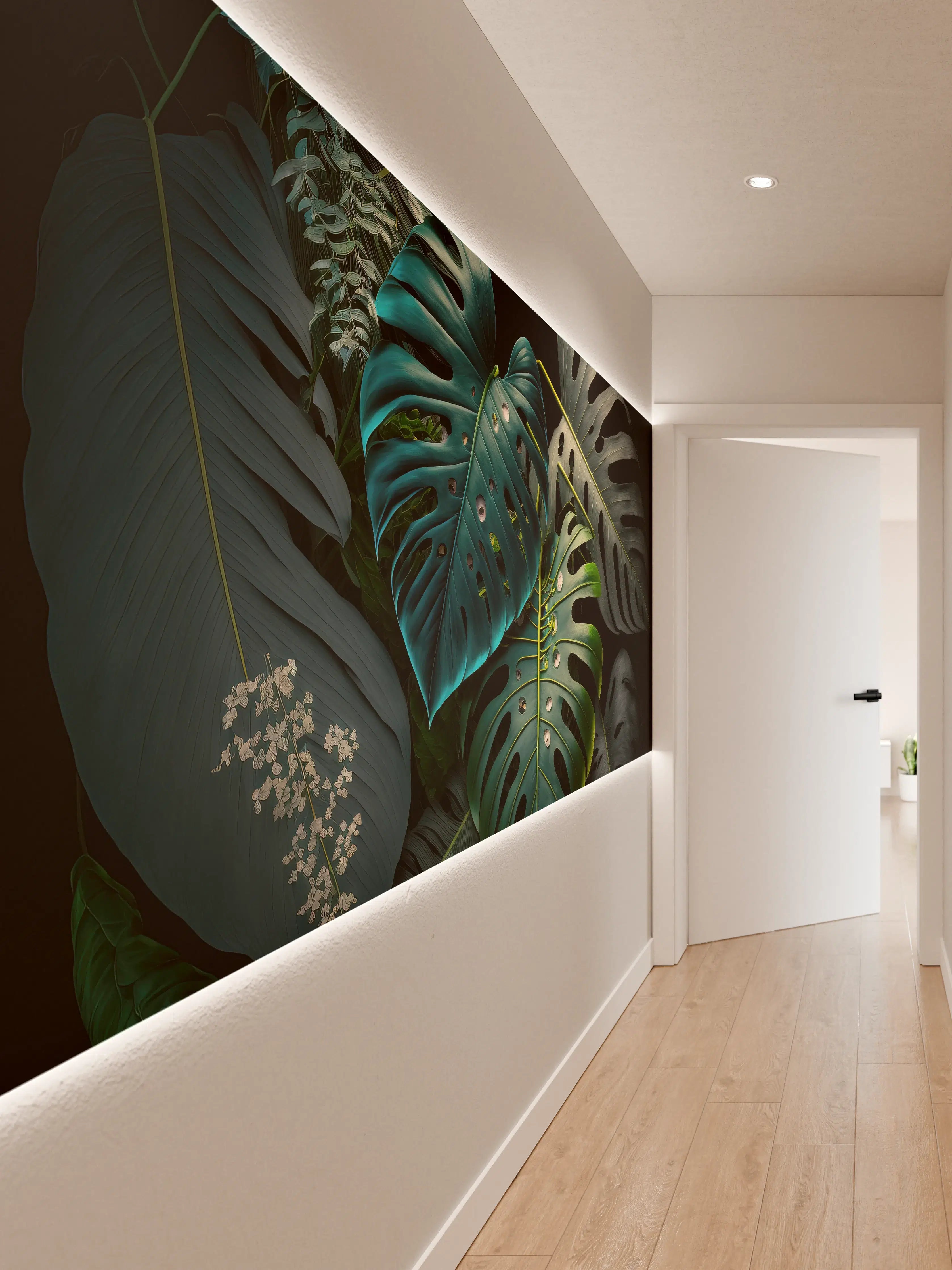 Wandverkleidung Flur - Dunkle Tropenblätter Fotografie