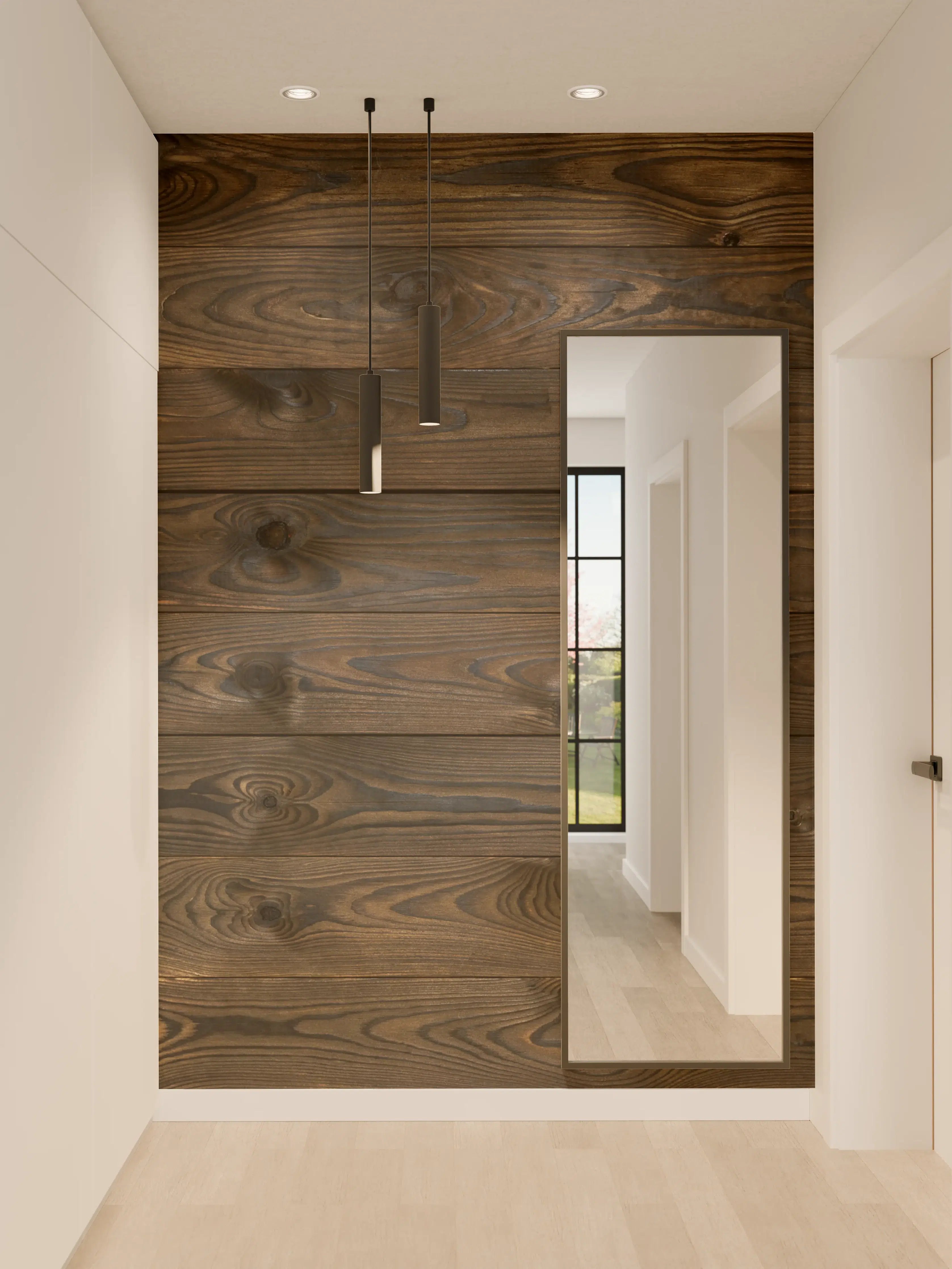 Wandverkleidung Flur - Dunkles Holz mit Betonung der Maserung