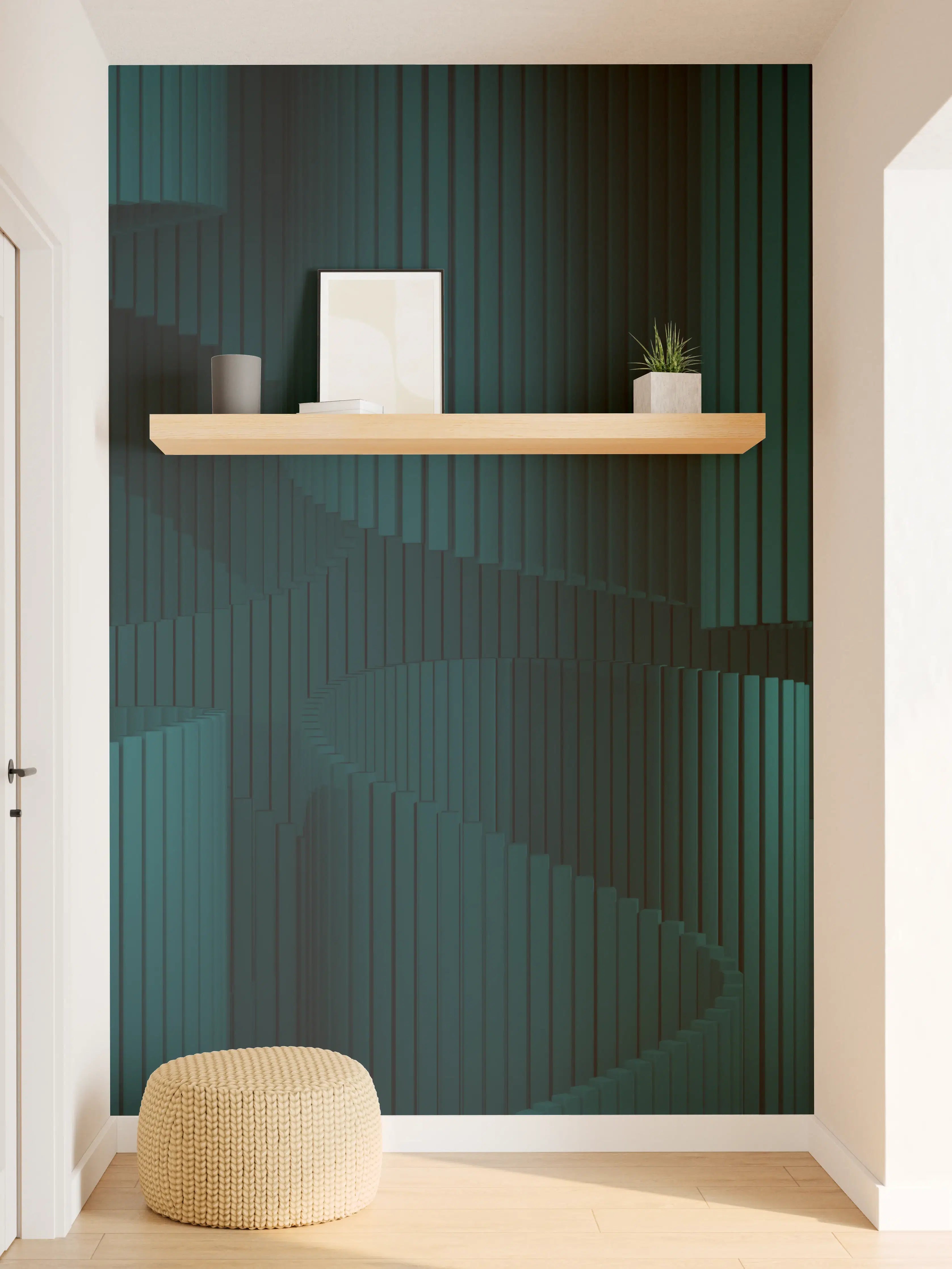 Wandverkleidung Flur - Dunkles, geometrisches Muster in Blau und Schwarz