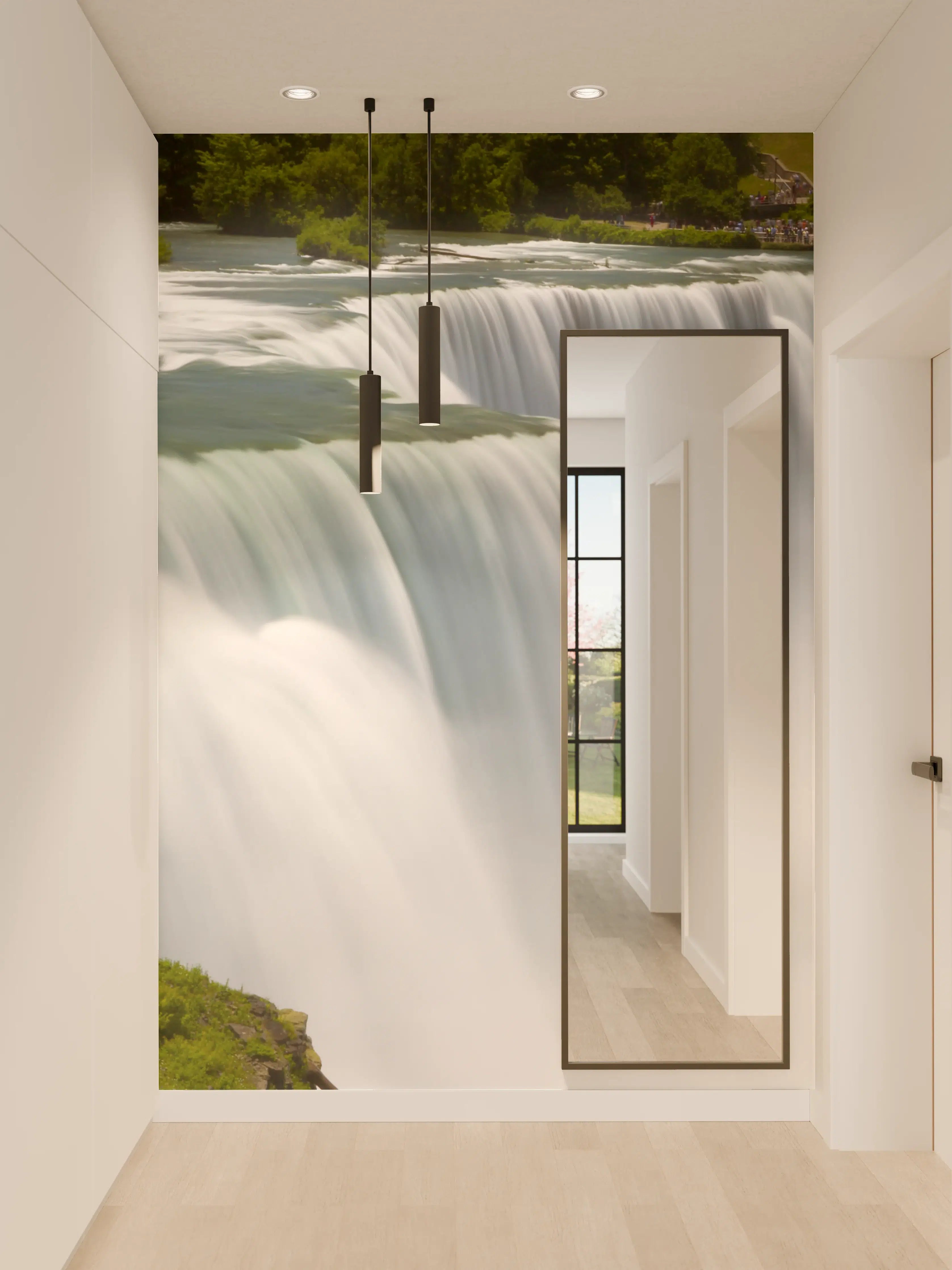 Wandverkleidung Flur - Edelgrauer Wasserfall im grünen Grün