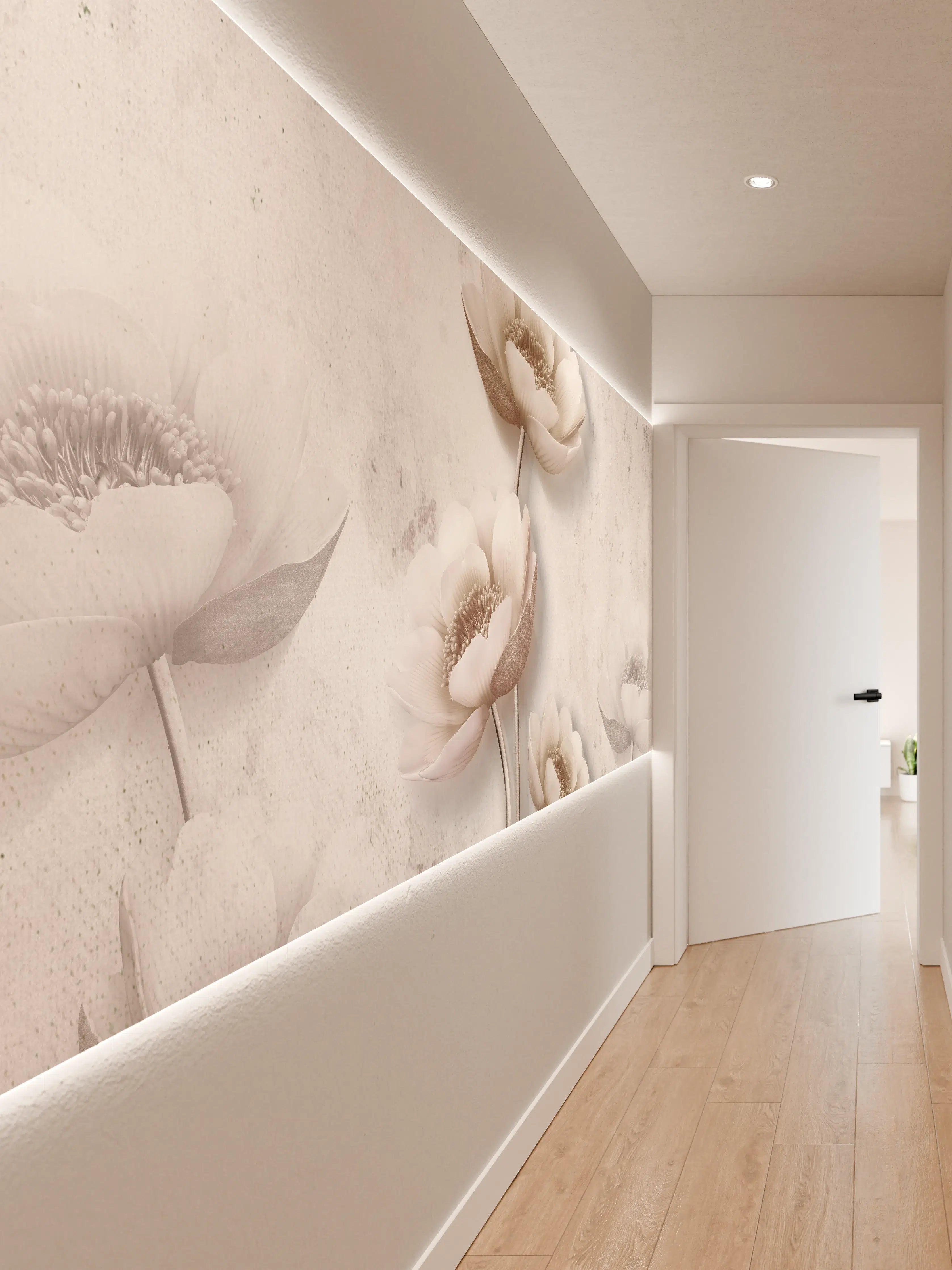 Wandverkleidung Flur - Edle Grauweiß Blumen Wandkunst