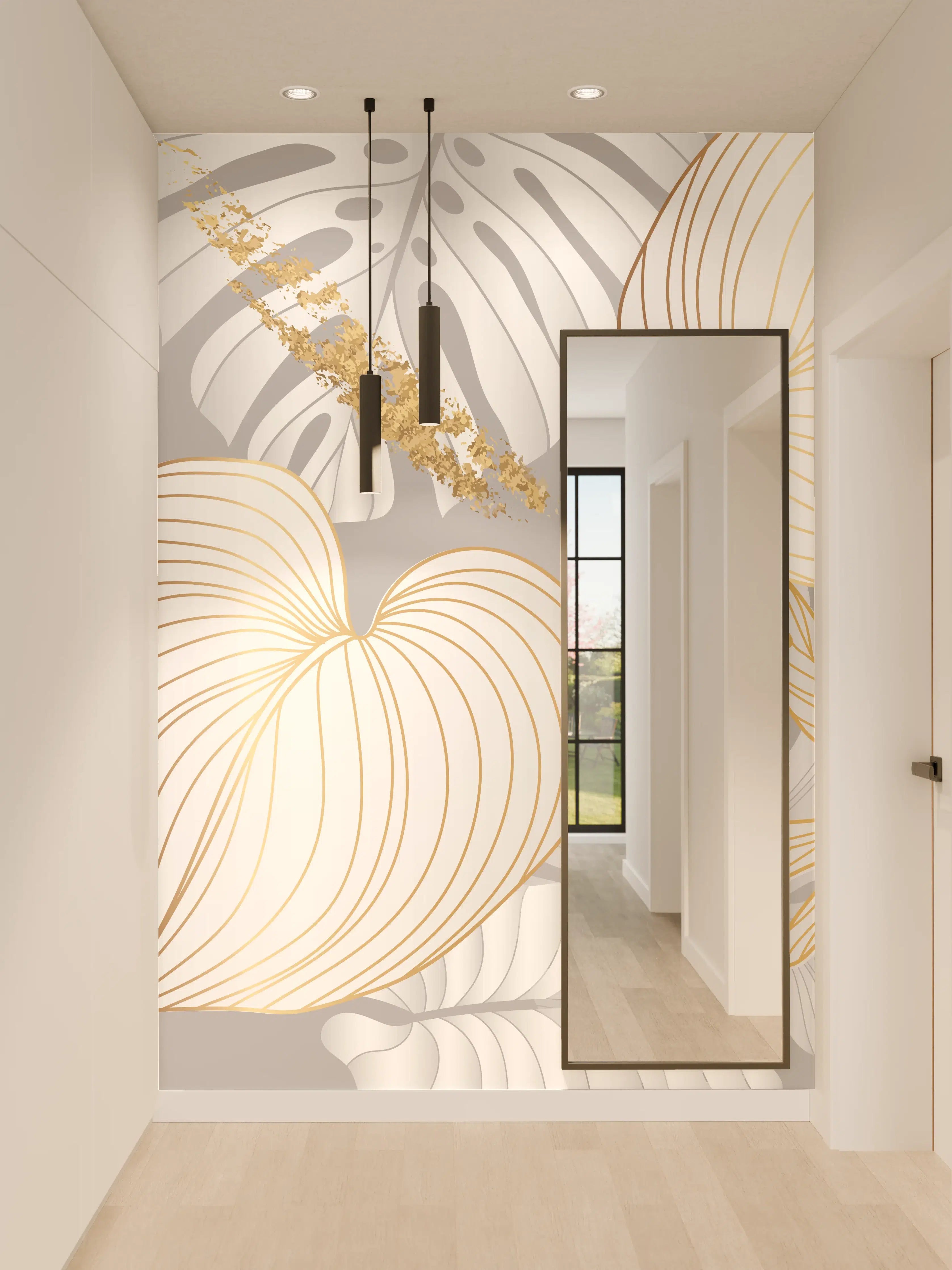 Wandverkleidung Flur - Edles Gold-Blatt-Design