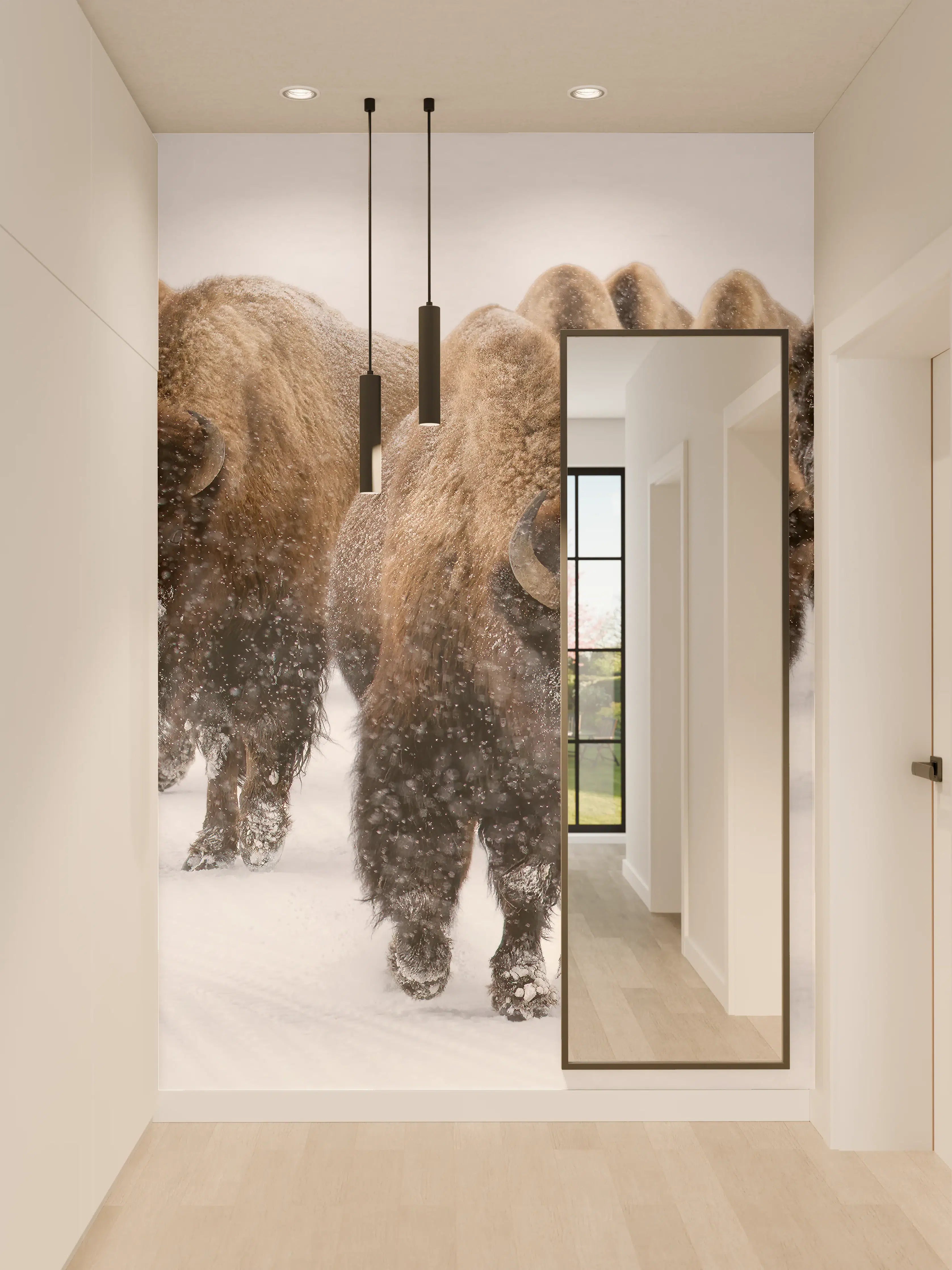 Wandverkleidung Flur - Eine Bison Herde