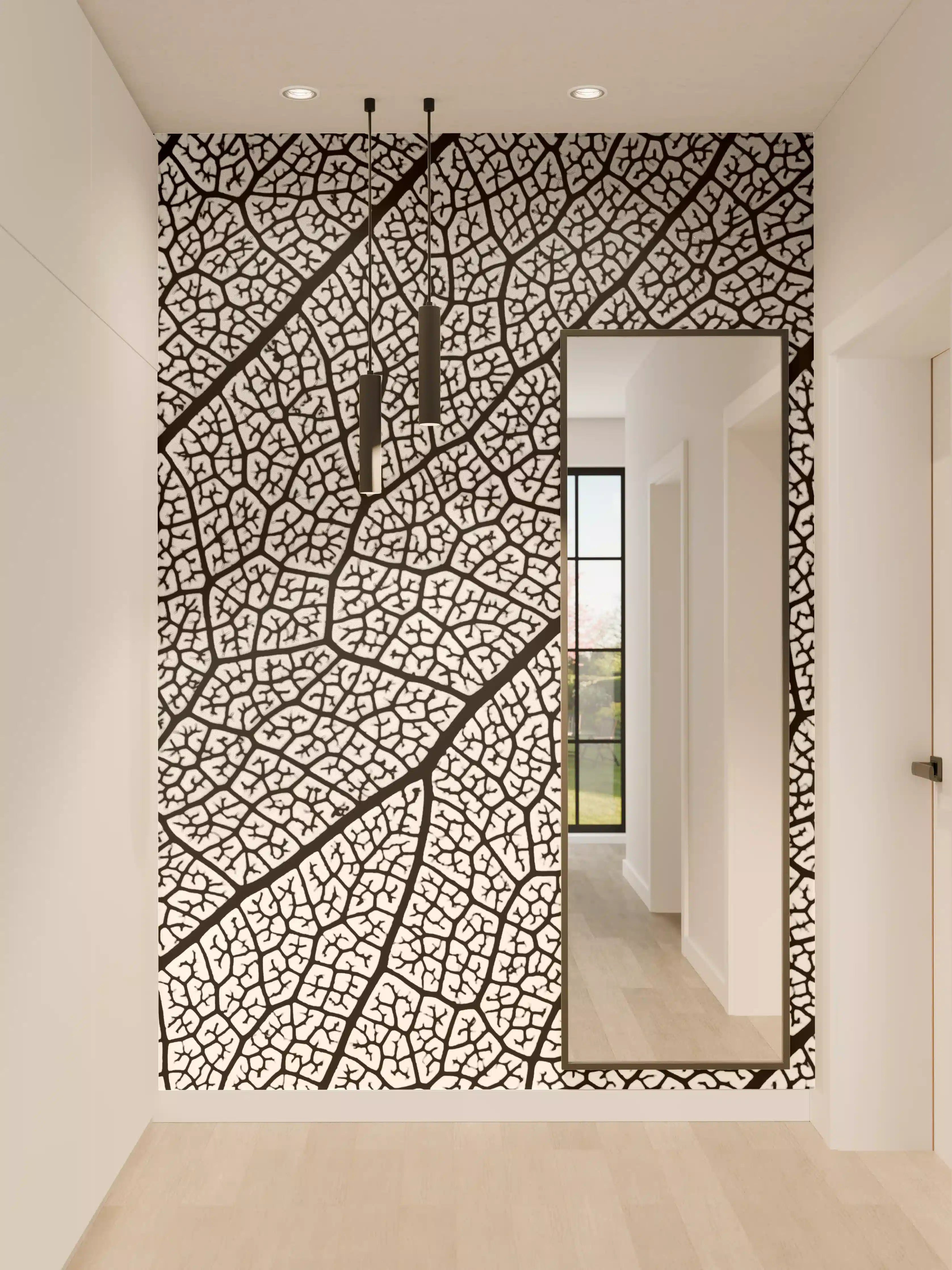 Wandverkleidung Flur - Einzigartige Schwarz-Weiß-Leaf-Textur