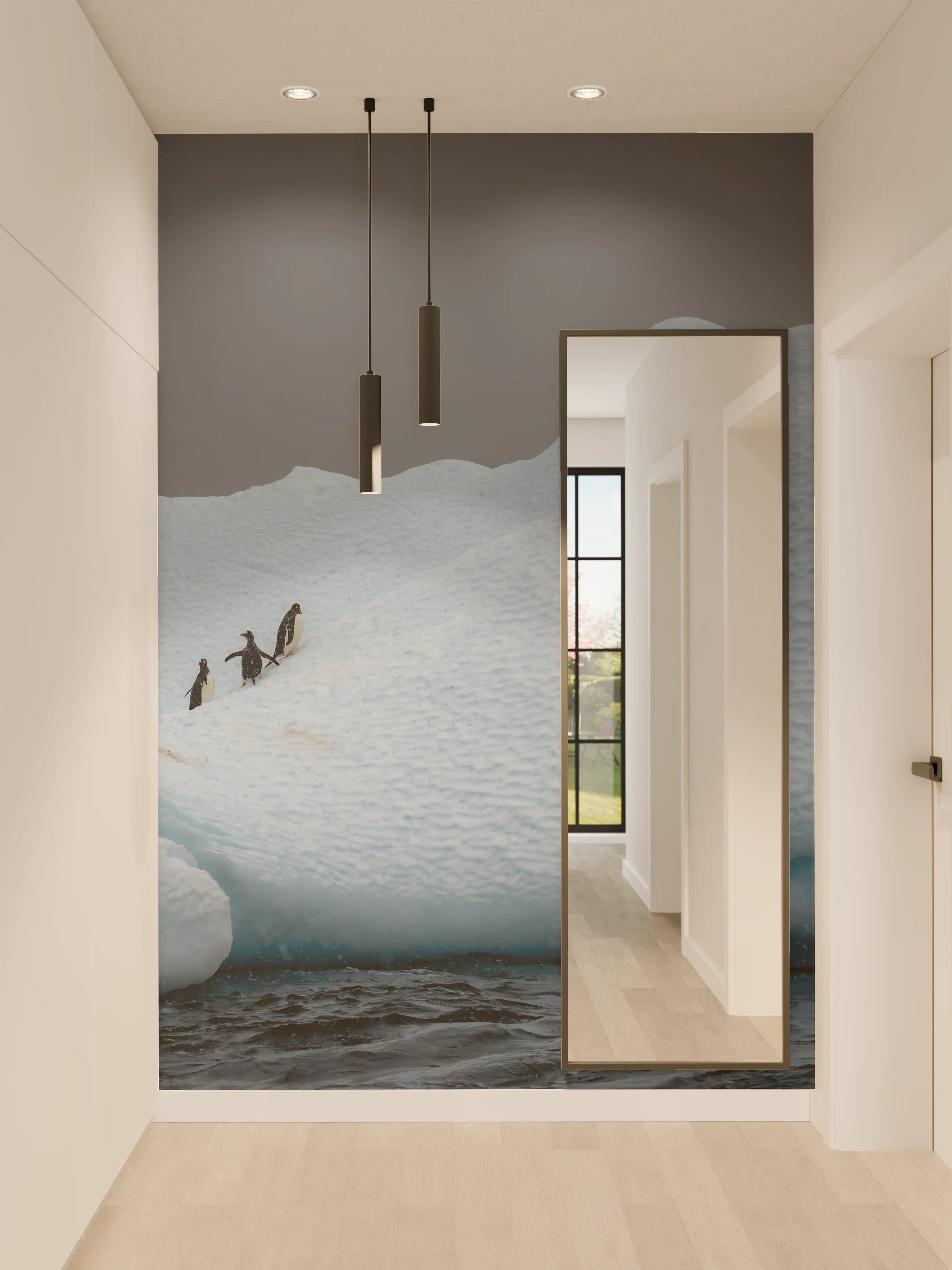 Wandverkleidung Flur - Eisberge und Pinguine in der Arktis